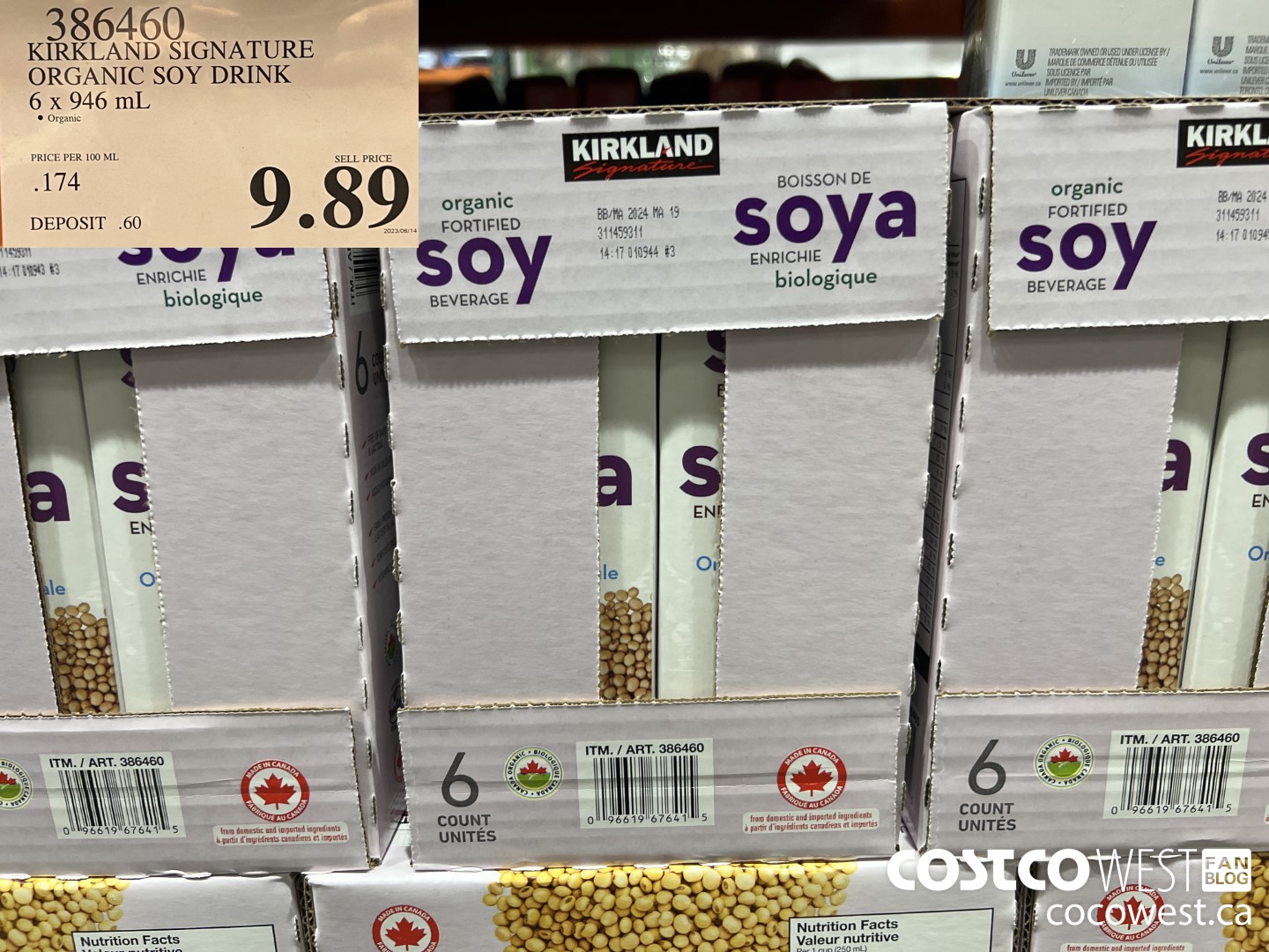 386460 KIRKLAND SIGNATURE ORGANIC SOY DRINK 6 x 946 mL $9.89