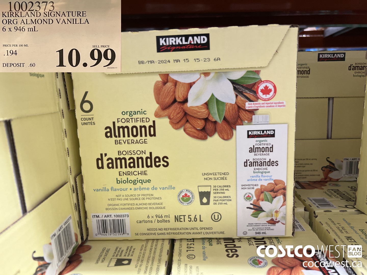 1002373 KIRKLAND SIGNATURE ORG ALMOND VANILLA 6 x 946 mL $10.99