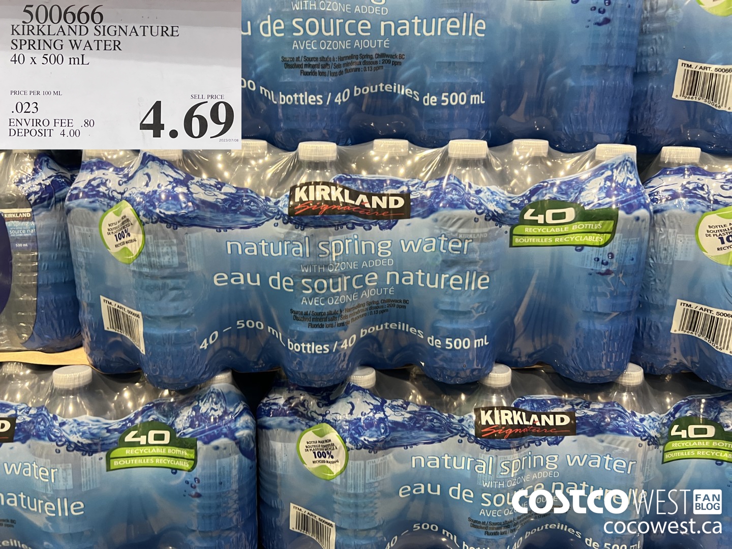 500666 KIRKLAND SIGNATURE SPRING WATER 40 x 500 mL $4.69