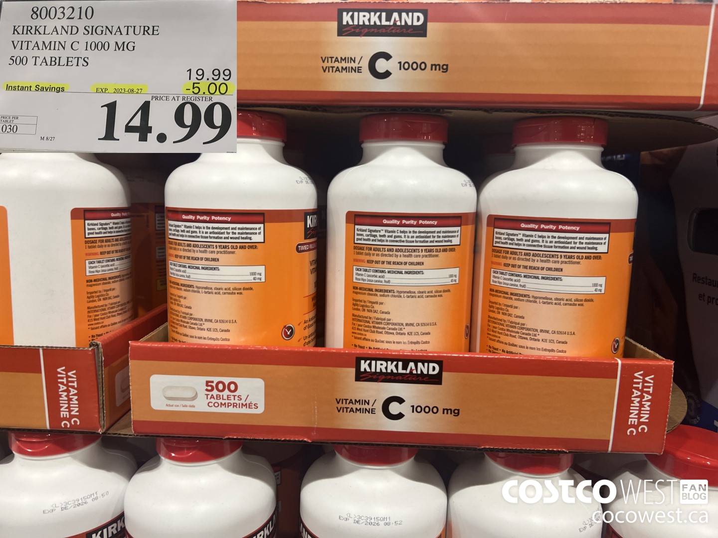 8003210 KIRKLAND SIGNATURE VITAMIN C 1000 MG 500 TABLETS ($5.00 INSTANT SAVINGS EXPIRES ON 2023-08-27) $14.99