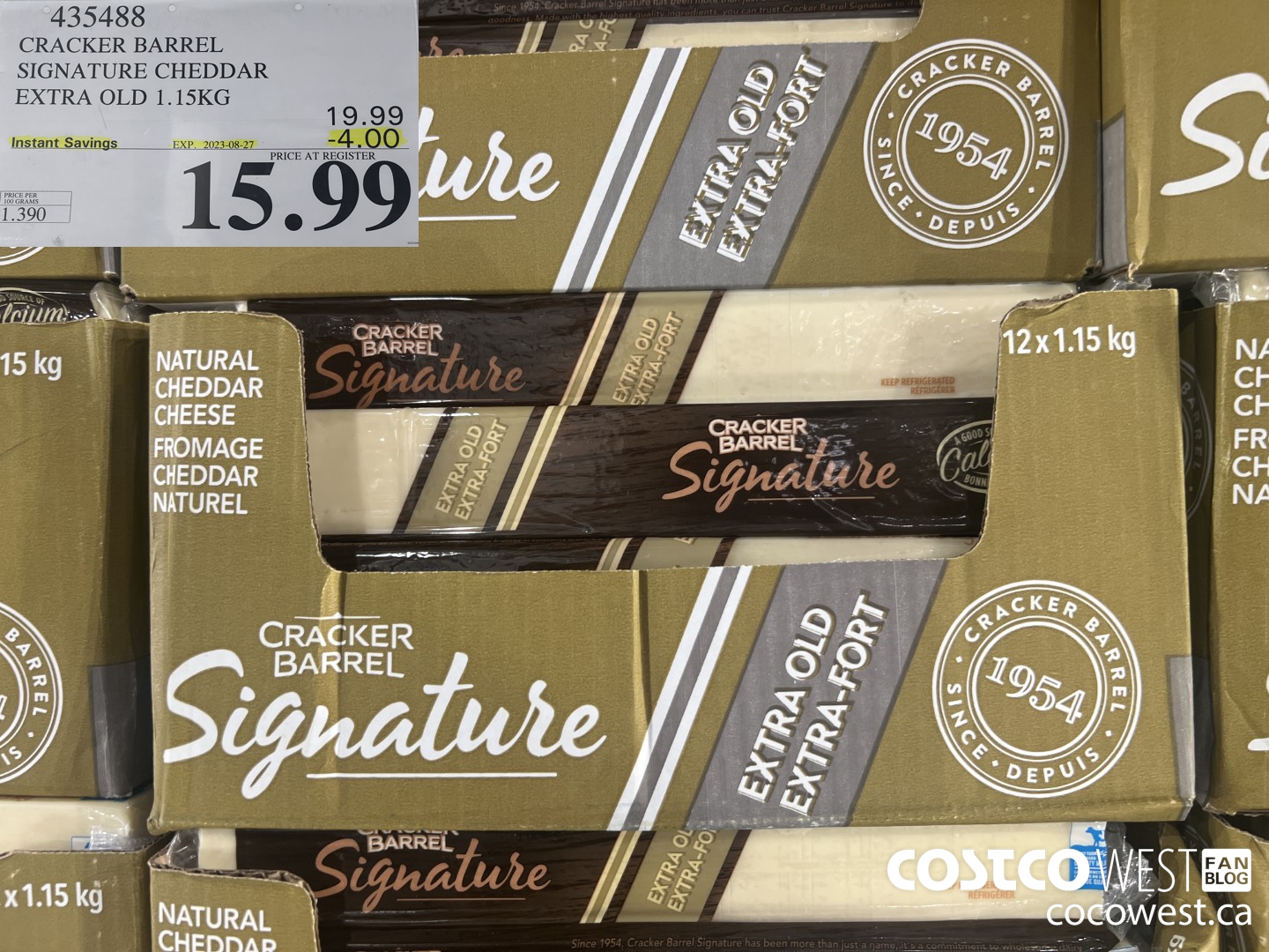 435488 KRAFT EXTRA OLD CHEDDAR 1.15 KG ($4.00 INSTANT SAVINGS EXPIRES ON 2023-08-27) $15.99