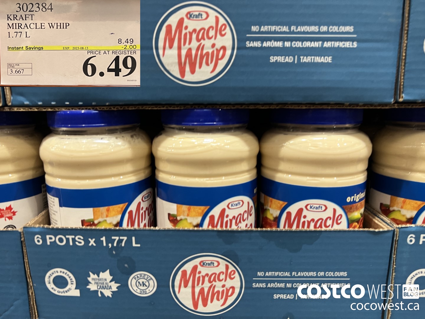 302384 KRAFT MIRACLE WHIP 1.77 L ($2.00 INSTANT SAVINGS EXPIRES ON 2023-08-13) $6.49