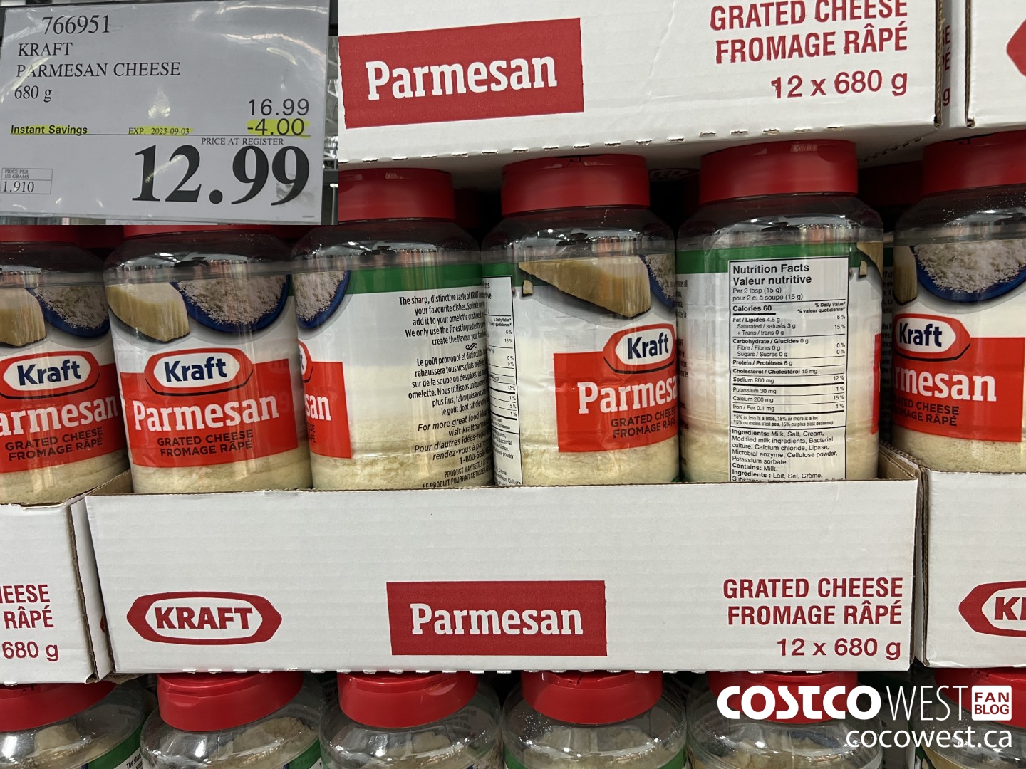766951 KRAFT PARMESAN CHEESE 680 g ($4.00 INSTANT SAVINGS EXPIRES ON 2023-09-03) $12.99
