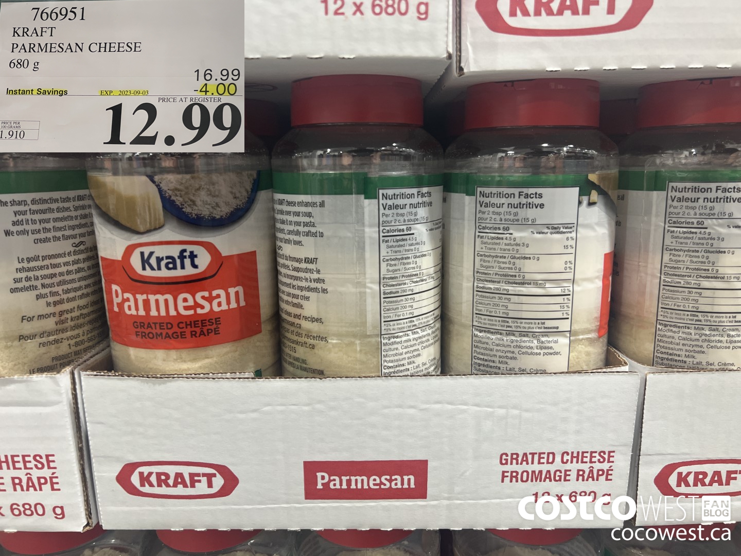 766951 KRAFT PARMESAN CHEESE 680 g ($4.00 INSTANT SAVINGS EXPIRES ON 2023-09-03) $12.99