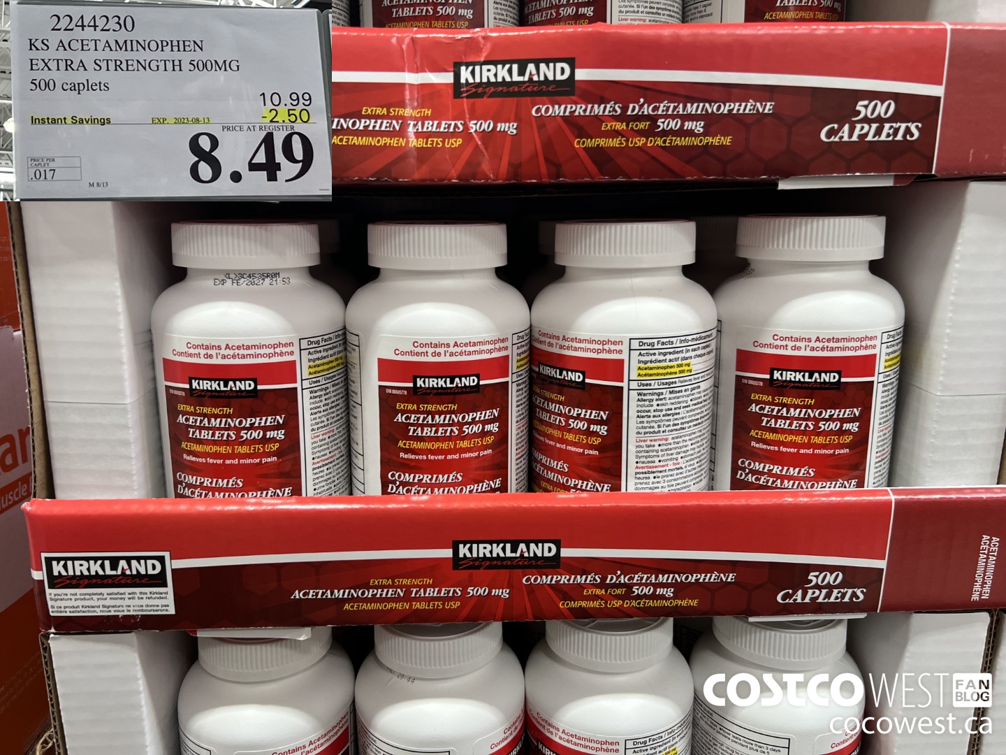 2244230 KS ACETAMINOPHEN S500MG EXTRA STRENGTH 1X500 ($2.50 INSTANT SAVINGS EXPIRES ON 2023-08-13) $8.49