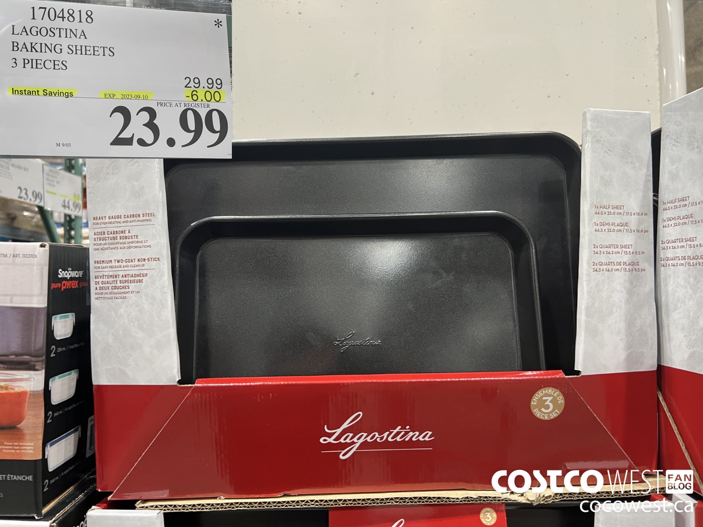 1704818 LAGOSTINA BAKING SHEETS 3 PIECES ($6.00 INSTANT SAVINGS EXPIRES ON 2023-09-10) $23.99