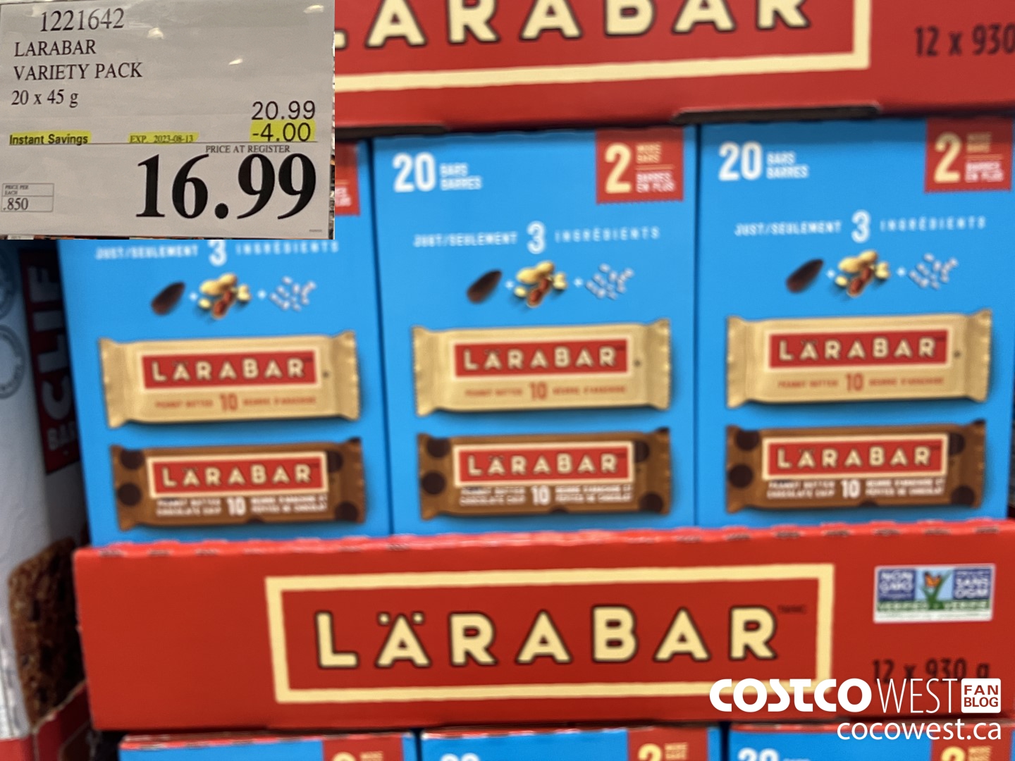 1221642 LARABAR VARIETY PACK 20 x 45 g ($4.00 INSTANT SAVINGS EXPIRES ON 2023-08-13) $16.99
