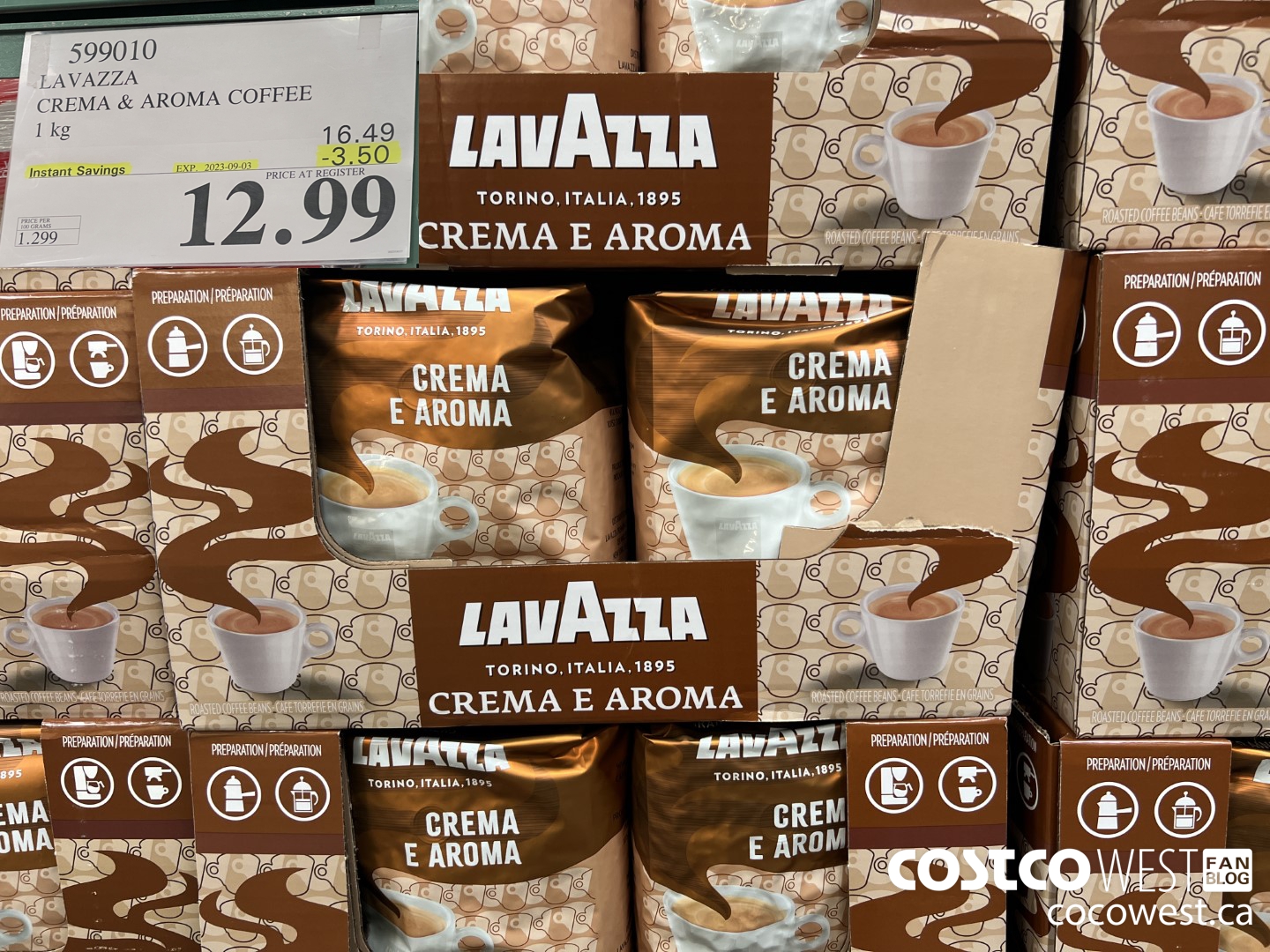 599010 LAVAZZA CREMA & AROMA COFFEE 1KG ($3.50 INSTANT SAVINGS EXPIRES ON 2023-09-03) $12.99