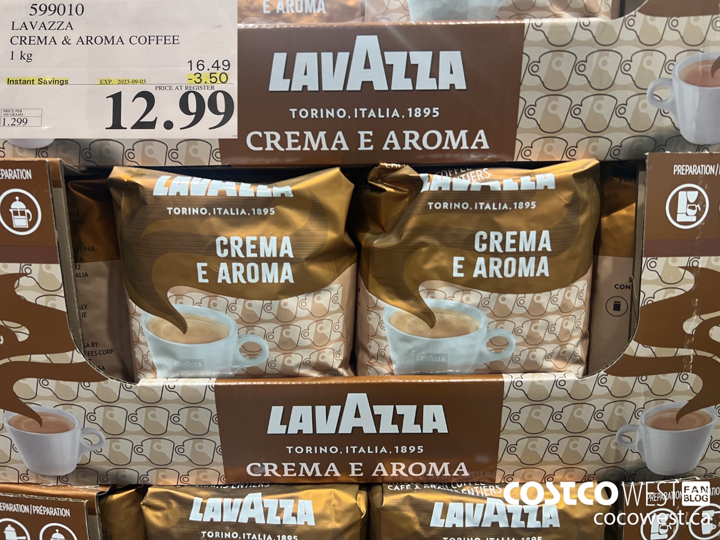 599010 LAVAZZA CREMA & AROMA COFFEE 1KG ($3.50 INSTANT SAVINGS EXPIRES ON 2023-09-03) $12.99