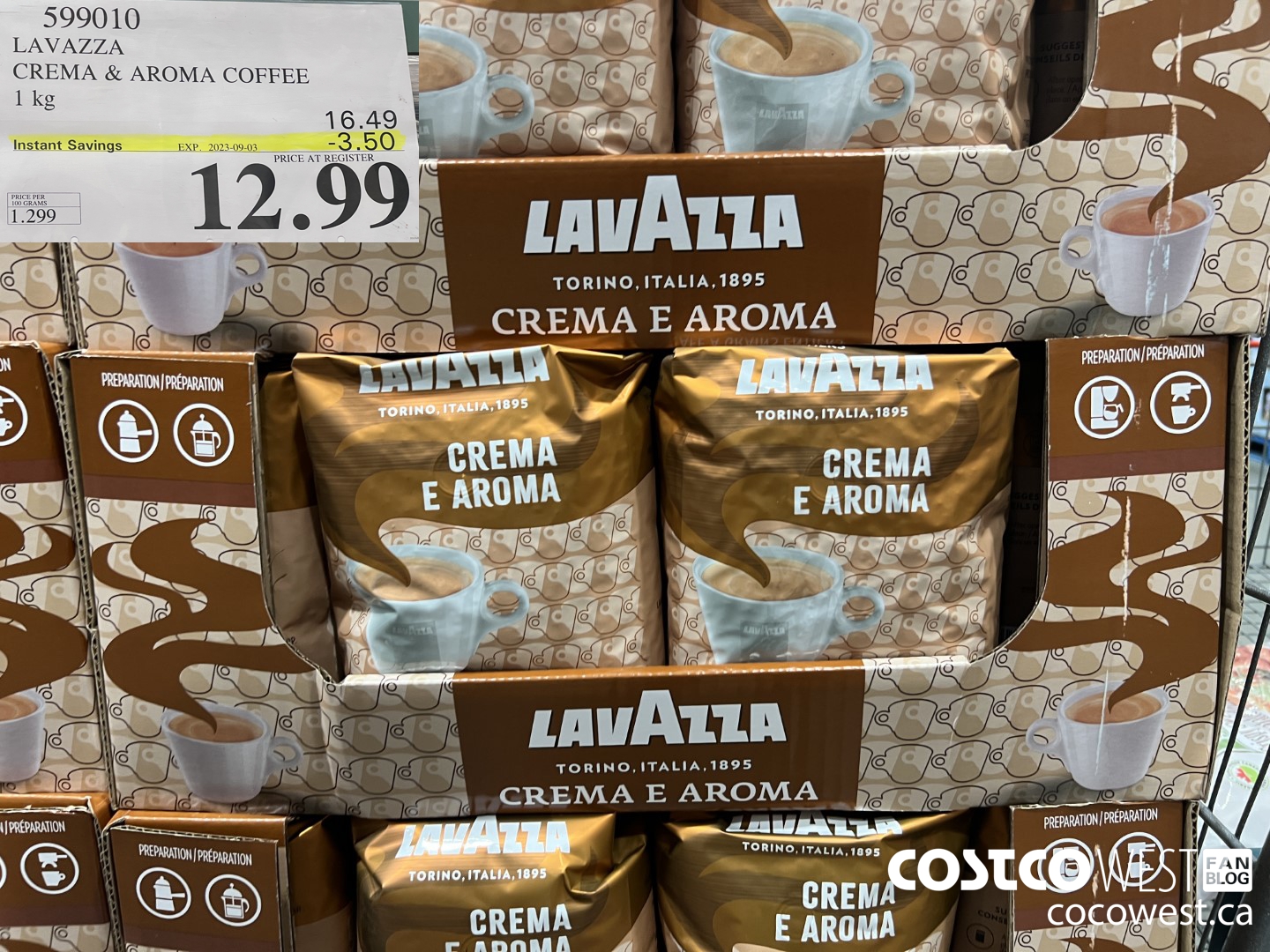 599010 LAVAZZA CREMA & AROMA COFFEE 1KG ($3.50 INSTANT SAVINGS EXPIRES ON 2023-09-03) $12.99