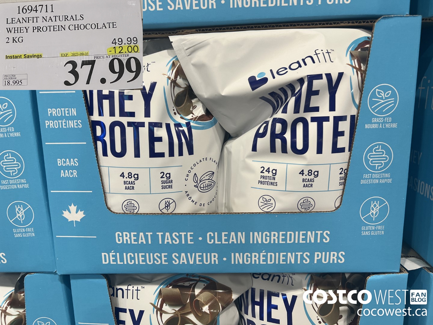 1694711 LEANFIT NATURALS WHEY PROTEIN CHOCOLATE 2 KG ($12.00 INSTANT SAVINGS EXPIRES ON 2023-09-03) $37.99
