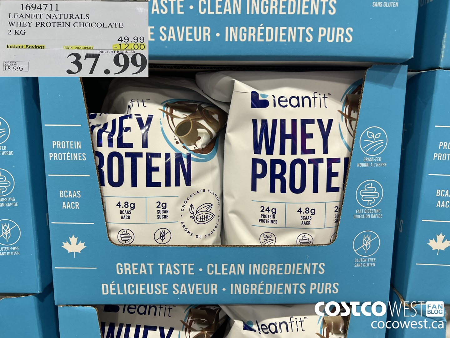 1694711 LEANFIT NATURALS WHEY PROTEIN CHOCOLATE 2 KG ($12.00 INSTANT SAVINGS EXPIRES ON 2023-09-03) $37.99