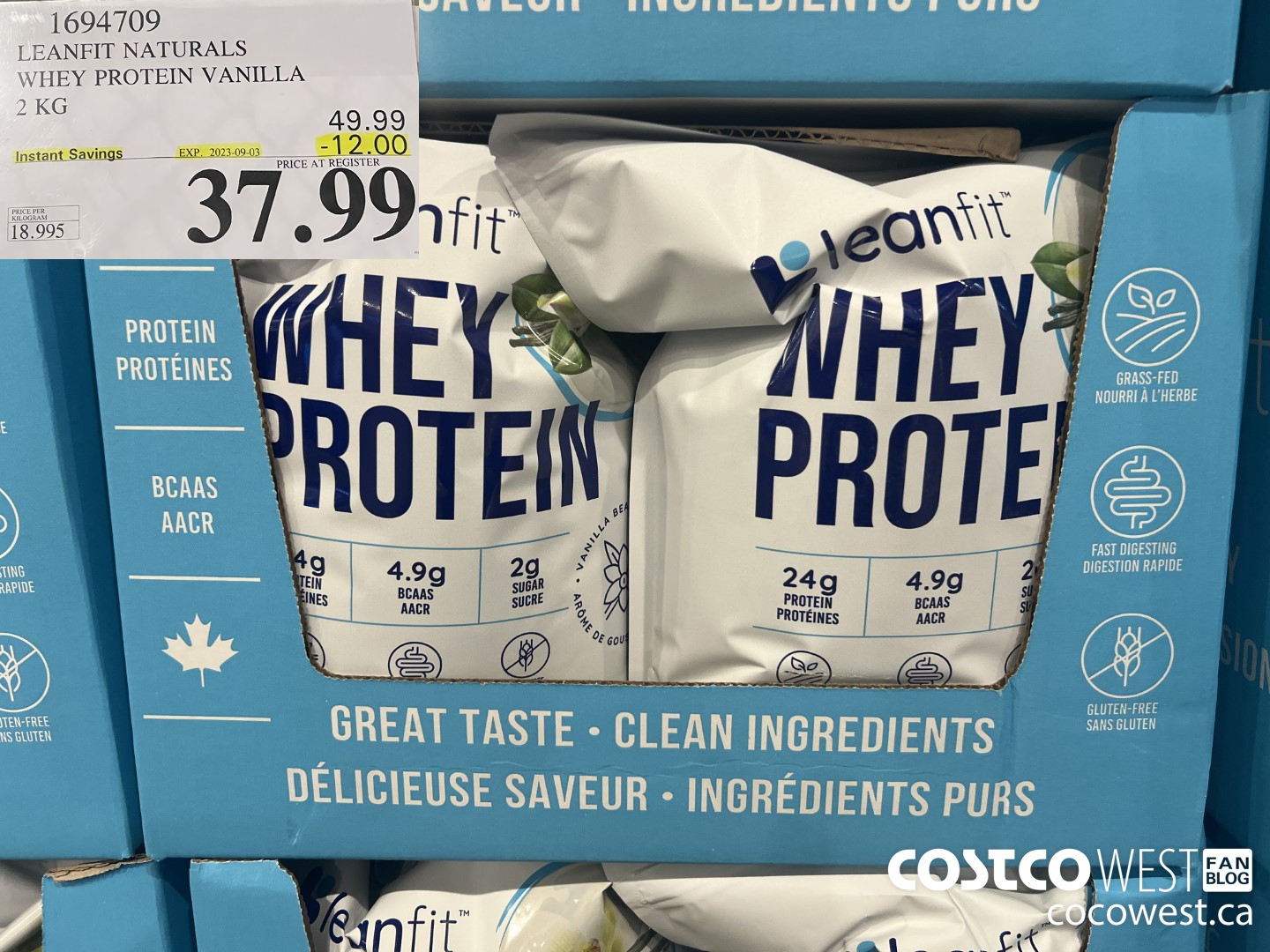1694709 LEANFIT NATURALS WHEY PROTEIN VANILLA 2 KG ($12.00 INSTANT SAVINGS EXPIRES ON 2023-09-03) $37.99