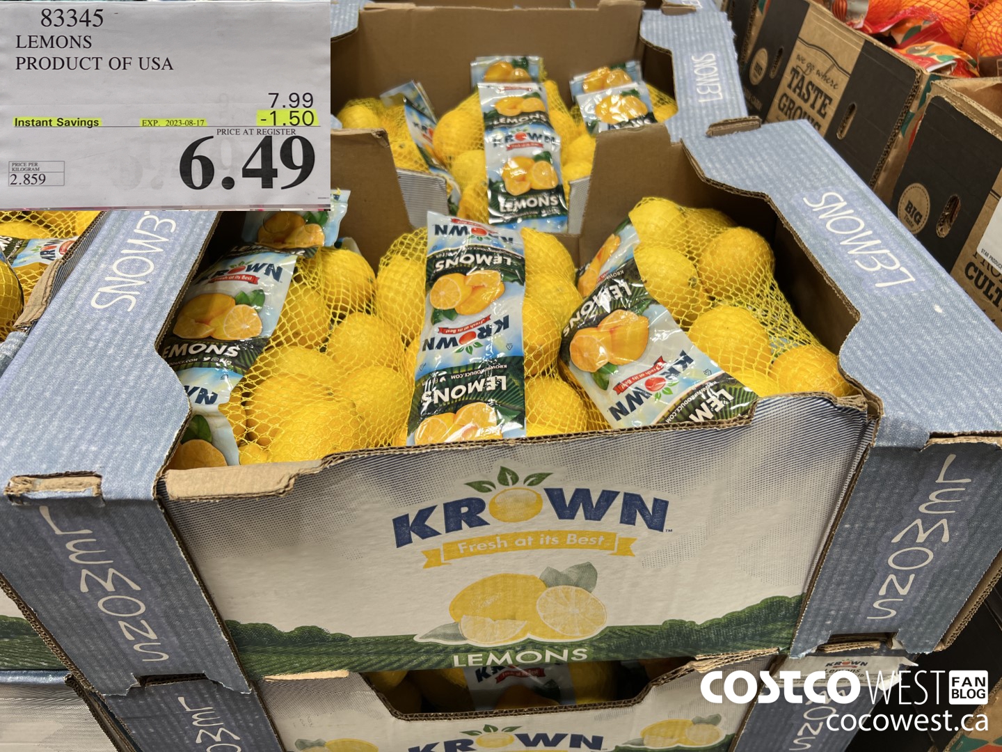 83345 LEMONS PRODUCT OF USA ($1.50 INSTANT SAVINGS EXPIRES ON 2023-08-17) $6.49