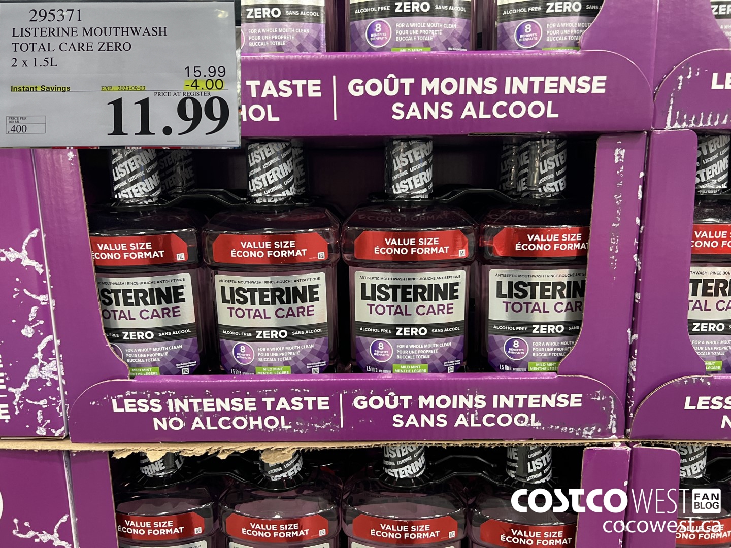 295371 LISTERINE MOUTHWASH TOTAL CARE ZERO 2 X 1.5L ($4.00 INSTANT SAVINGS EXPIRES ON 2023-09-03) $11.99