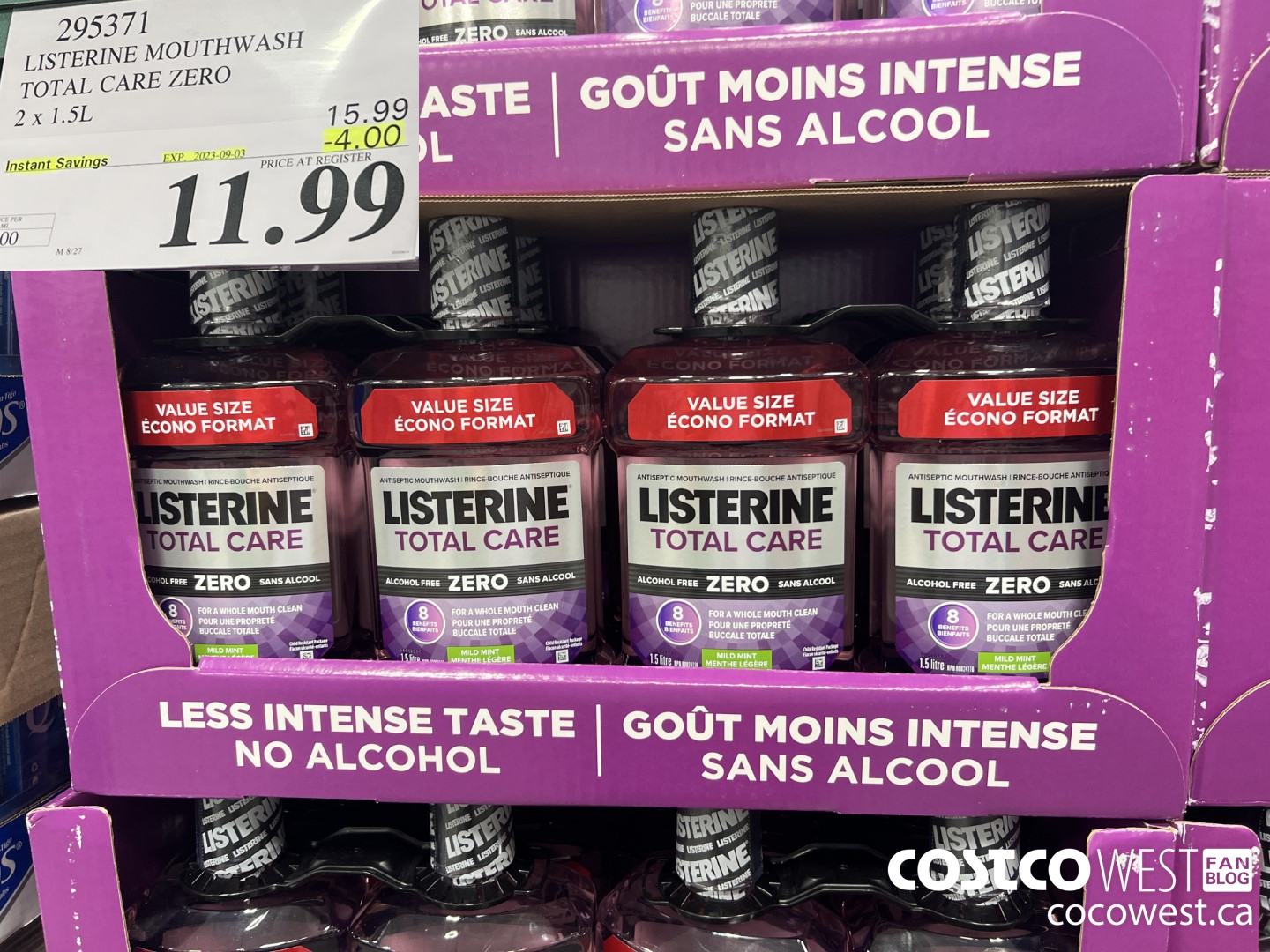 295371 LISTERINE MOUTHWASH TOTAL CARE ZERO 2 X 1.5L ($4.00 INSTANT SAVINGS EXPIRES ON 2023-09-03) $11.99