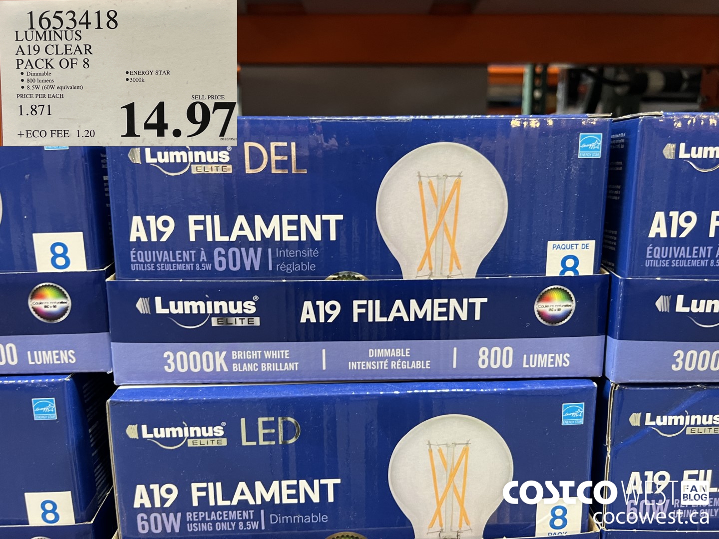 1653418 LUMINUS A19 CLEAR PACK OF 8 $14.97