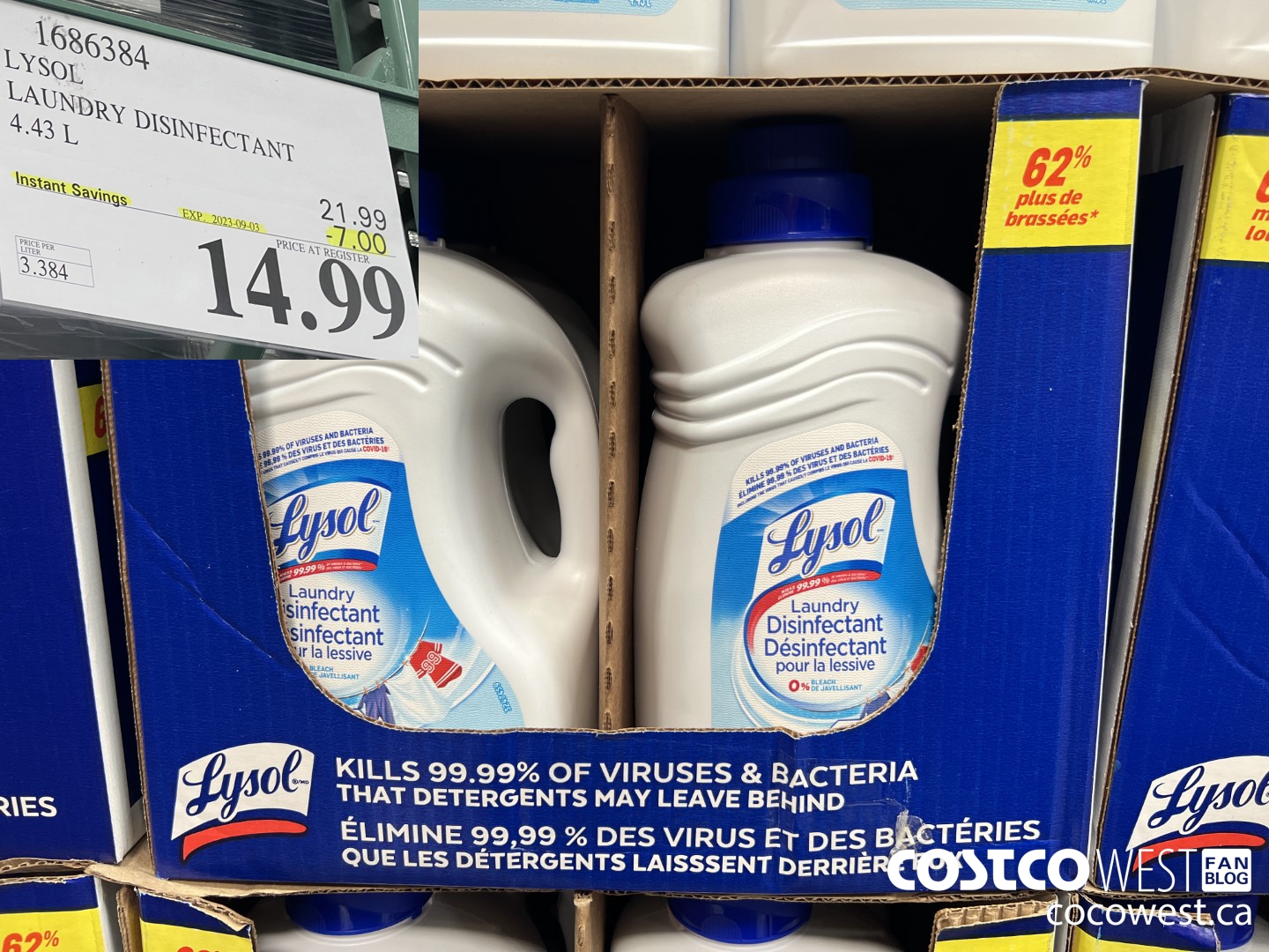 1686384 LYSOL LAUNDRY DISINFECTANT 4.43 L ($7.00 INSTANT SAVINGS EXPIRES ON 2023-09-03) $14.99