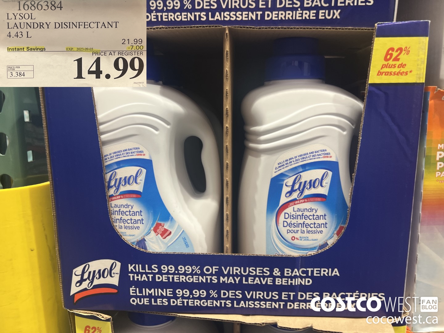 1686384 LYSOL LAUNDRY DISINFECTANT 4.43 L ($7.00 INSTANT SAVINGS EXPIRES ON 2023-09-03) $14.99