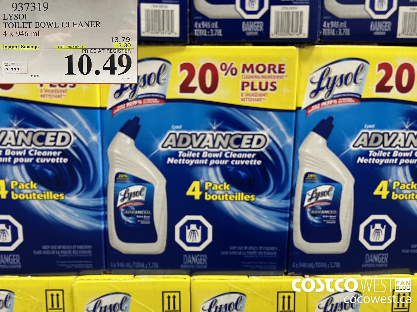 937319 LYSOL TOILET BOWL CLEANER 4 x 946 ML ($3.30 INSTANT SAVINGS EXPIRES ON 2023-09-03) $10.49