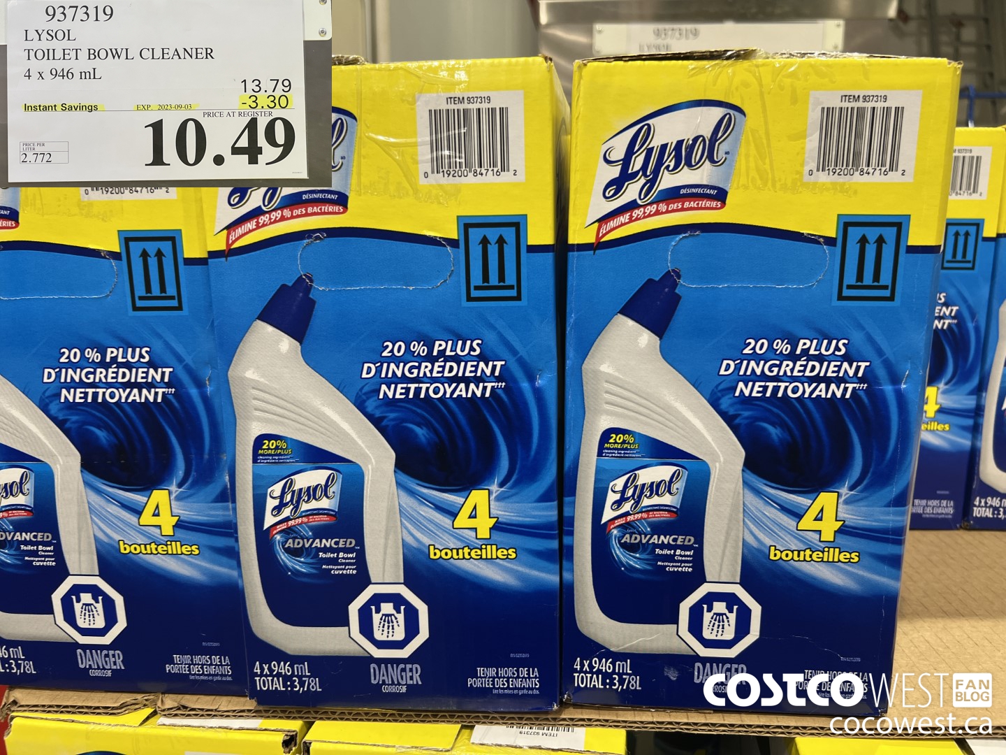 937319 LYSOL TOILET BOWL CLEANER 4 x 946 ML ($3.30 INSTANT SAVINGS EXPIRES ON 2023-09-03) $10.49