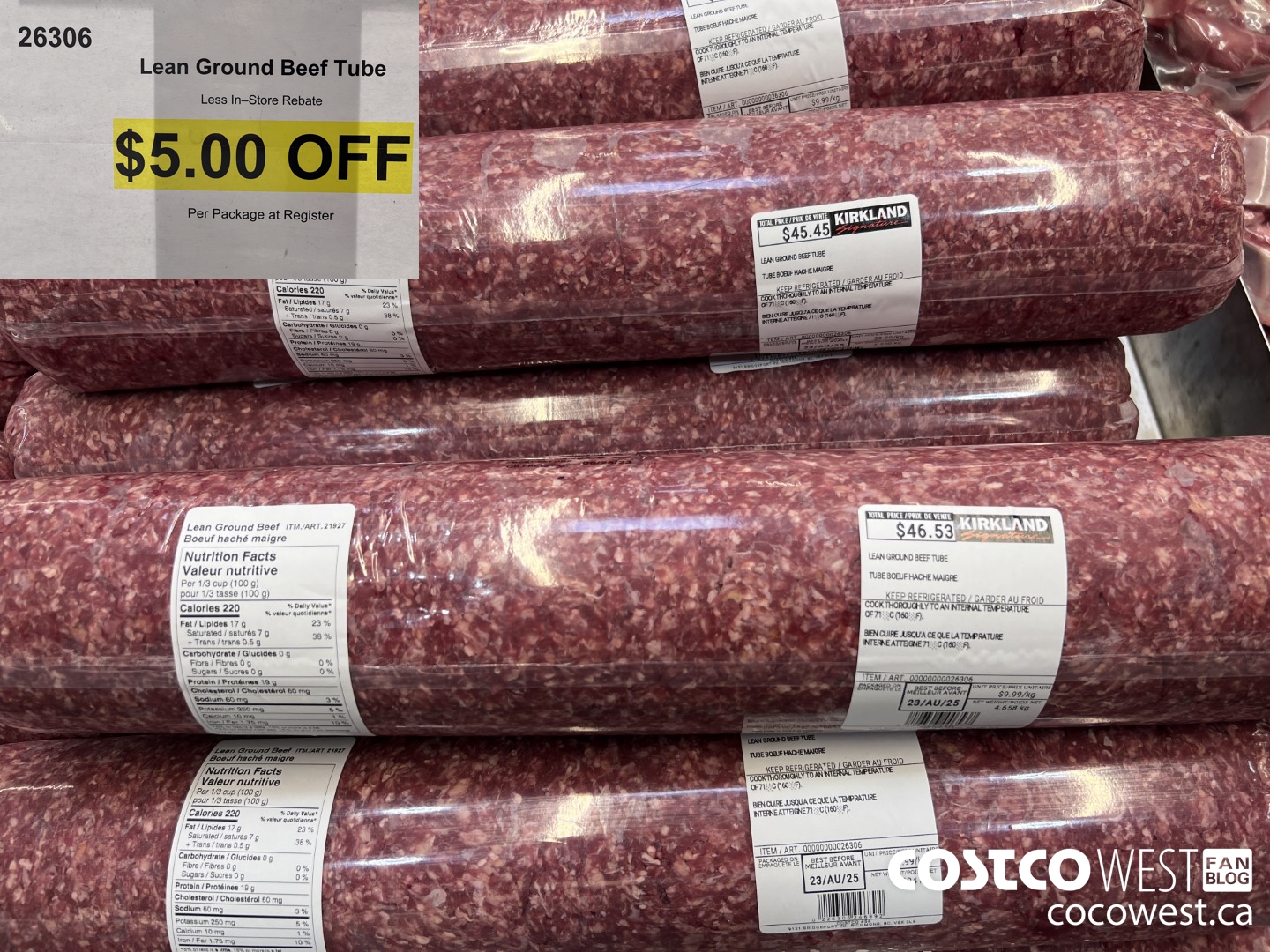 26306 Lean Ground Beef Tube ($5.00 INSTANT SAVINGS)