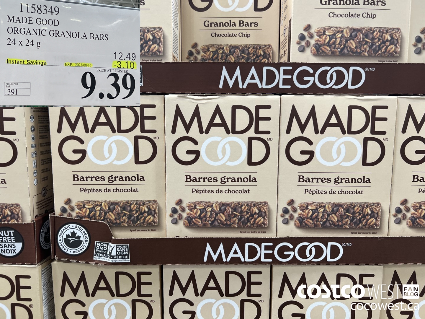 1158349 MADE GOOD ORGANIC GRANOLA BARS 24 x 24g ($3.10 INSTANT SAVINGS EXPIRES ON 2023-08-16) $9.39