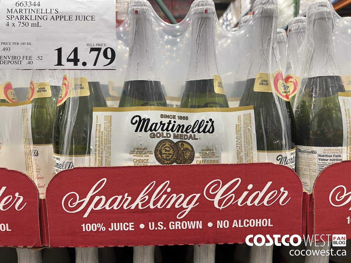 663344 MARTINELLI'S SPARKLING APPLE JUICE 4 X 750 ML $14.79