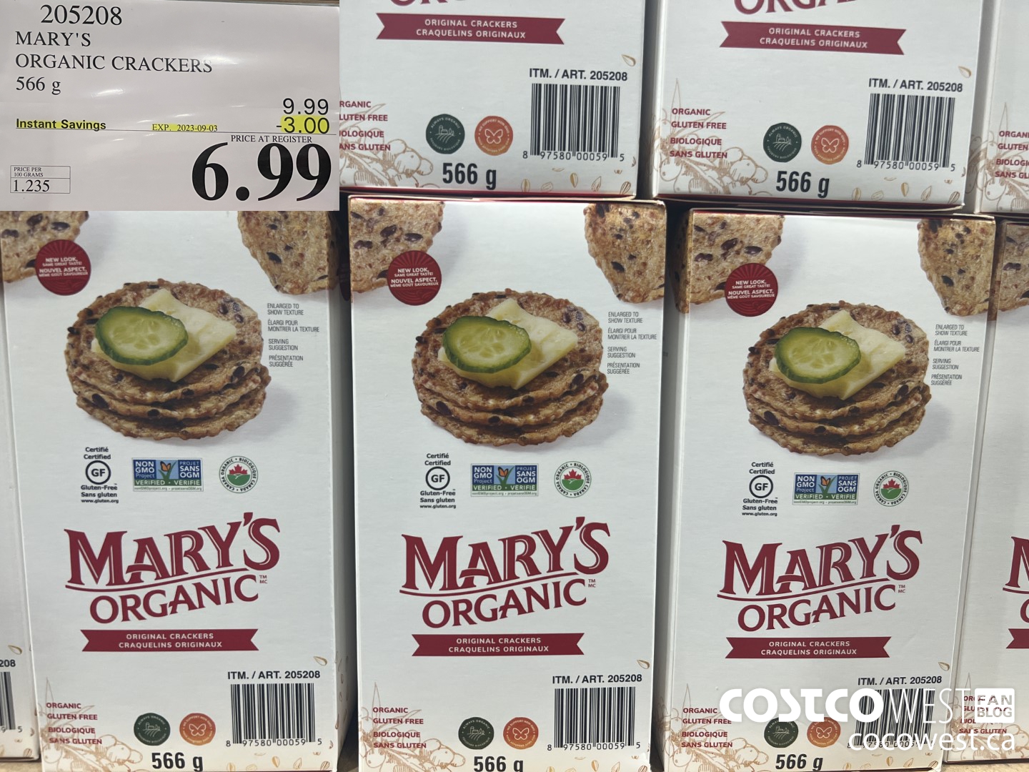 205208 MARY'S ORGANIC CRACKERS 566G ($3.00 INSTANT SAVINGS EXPIRES ON 2023-09-03) $6.99