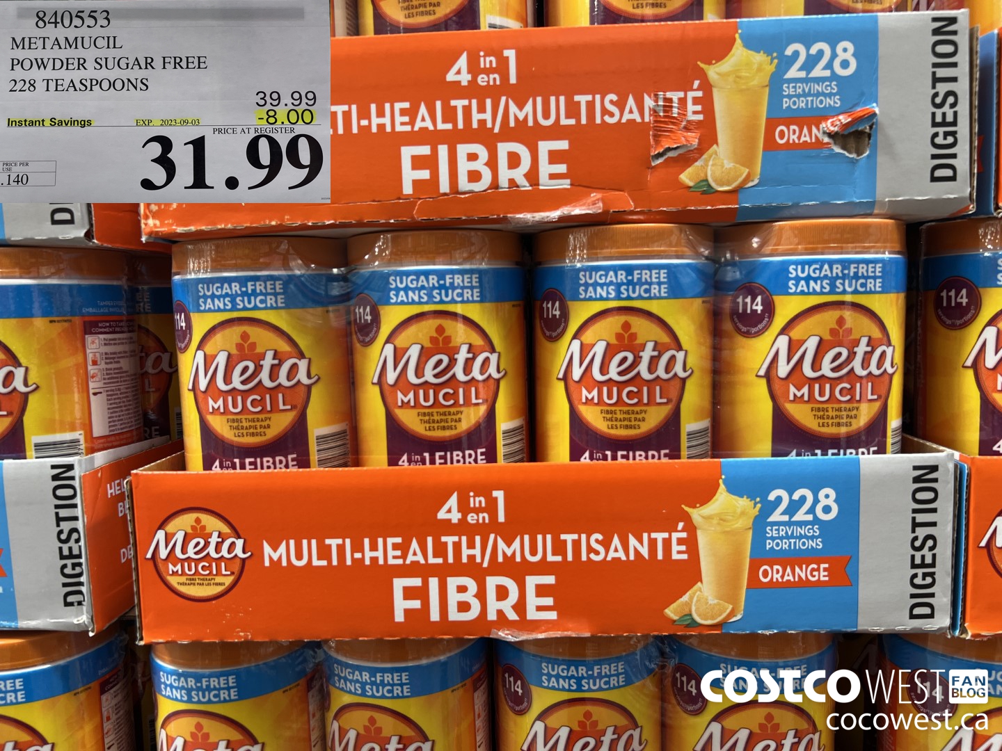 840553 METAMUCIL POWDER SUGAR FREE 228 TEASPOONS ($8.00 INSTANT SAVINGS EXPIRES ON 2023-09-03) $31.99