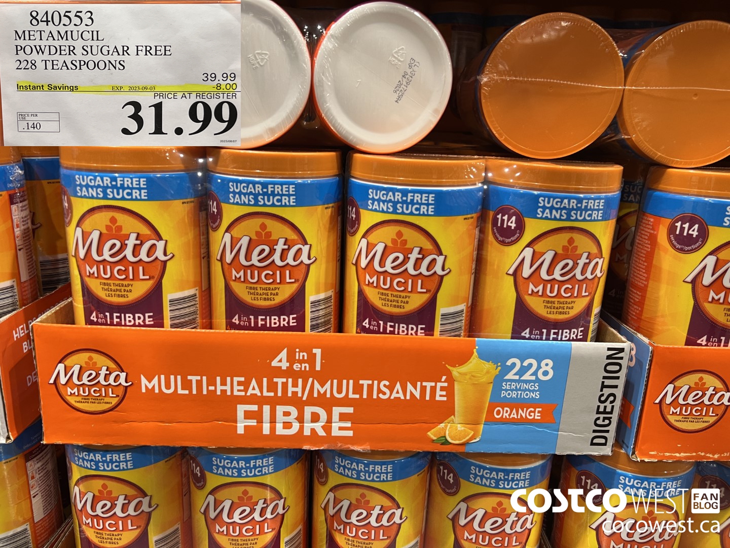 840553 METAMUCIL POWDER SUGAR FREE 228 TEASPOONS ($8.00 INSTANT SAVINGS EXPIRES ON 2023-09-03) $31.99