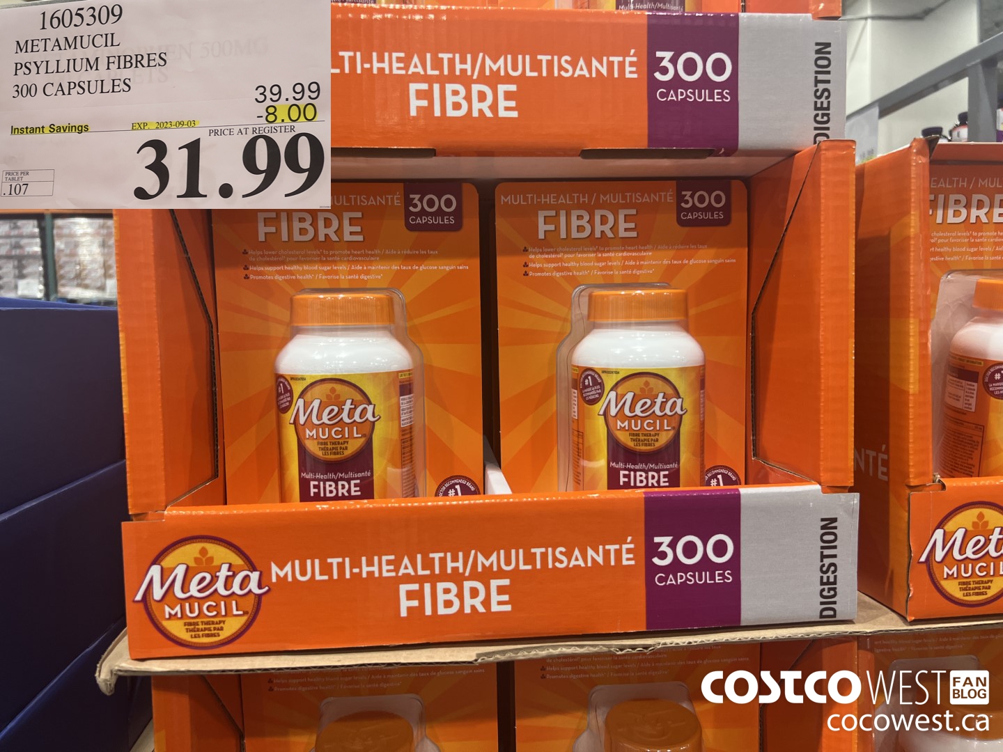 1605309 METAMUCIL PSYLLIUM FIBRES 300 CAPSULES ($8.00 INSTANT SAVINGS EXPIRES ON 2023-09-03) $31.99