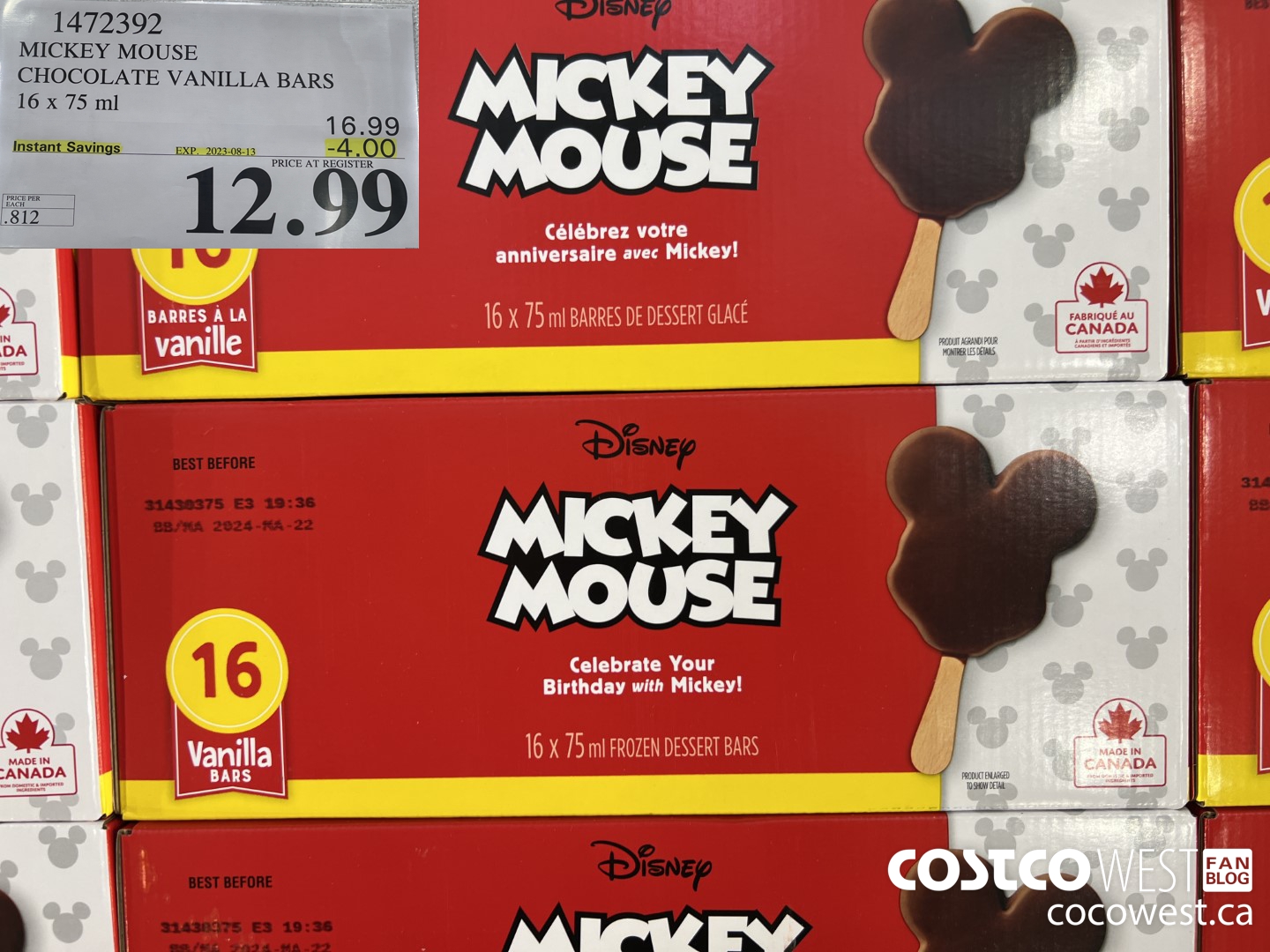 1472392 MICKEY MOUSE CHOCOLATE VANILLA BARS 16 X 75ML ($4.00 INSTANT SAVINGS EXPIRES ON 2023-08-13) $12.99