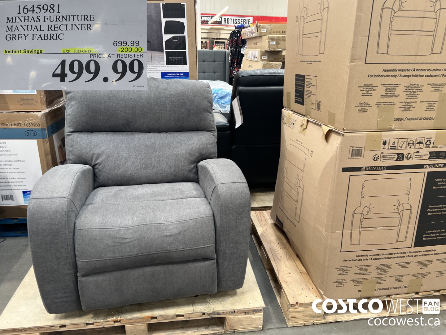 1645981 MINHAS FURNITURE MANUAL RECLINER GREY FABRIC ($200.00 INSTANT SAVINGS EXPIRES ON 2023-08-13) $499.99