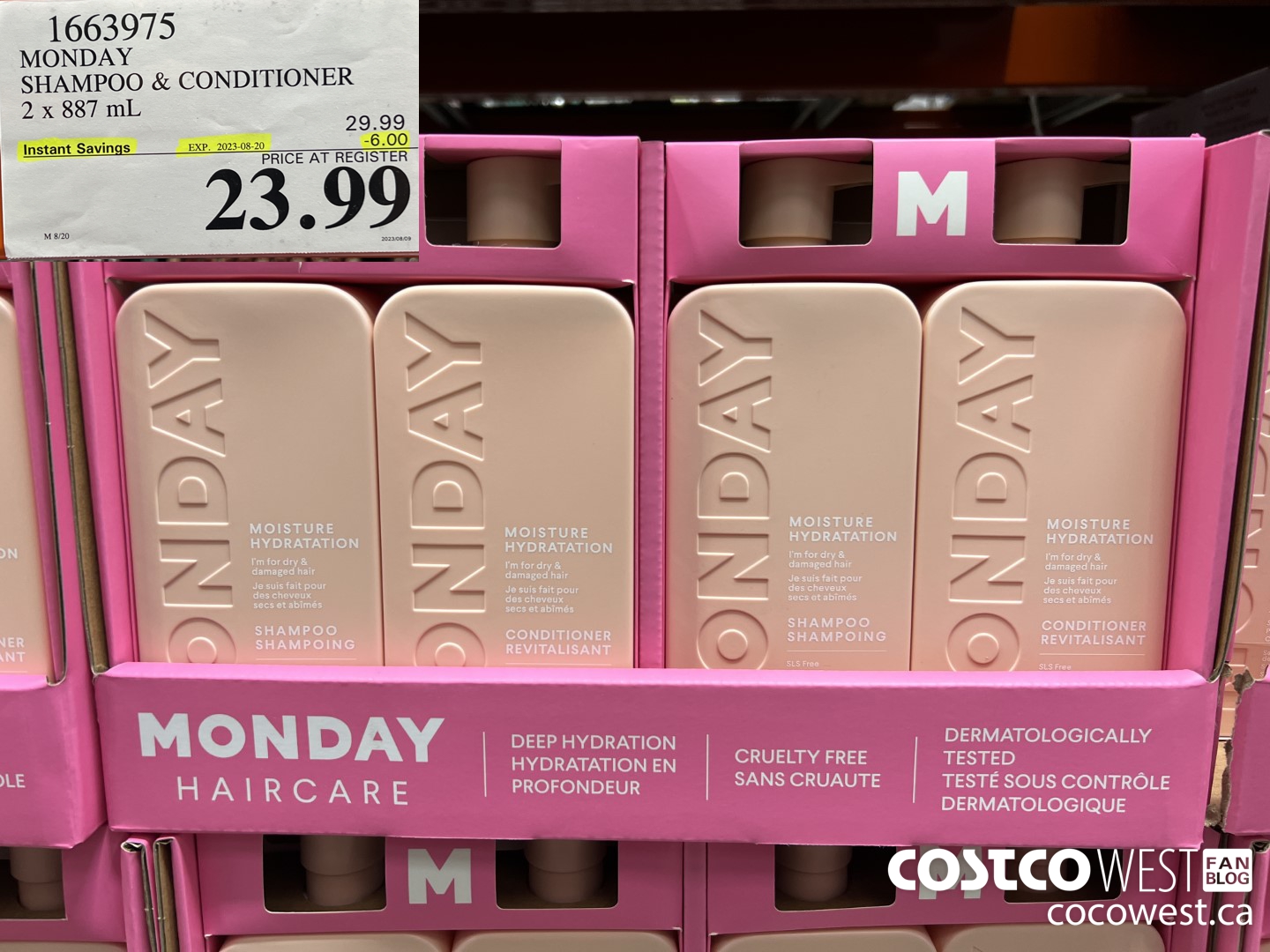 1663975 MONDAY SHAMPOO & CONDITIONER 2 X 887 ML ($6.00 INSTANT SAVINGS EXPIRES ON 2023-08-20) $23.99