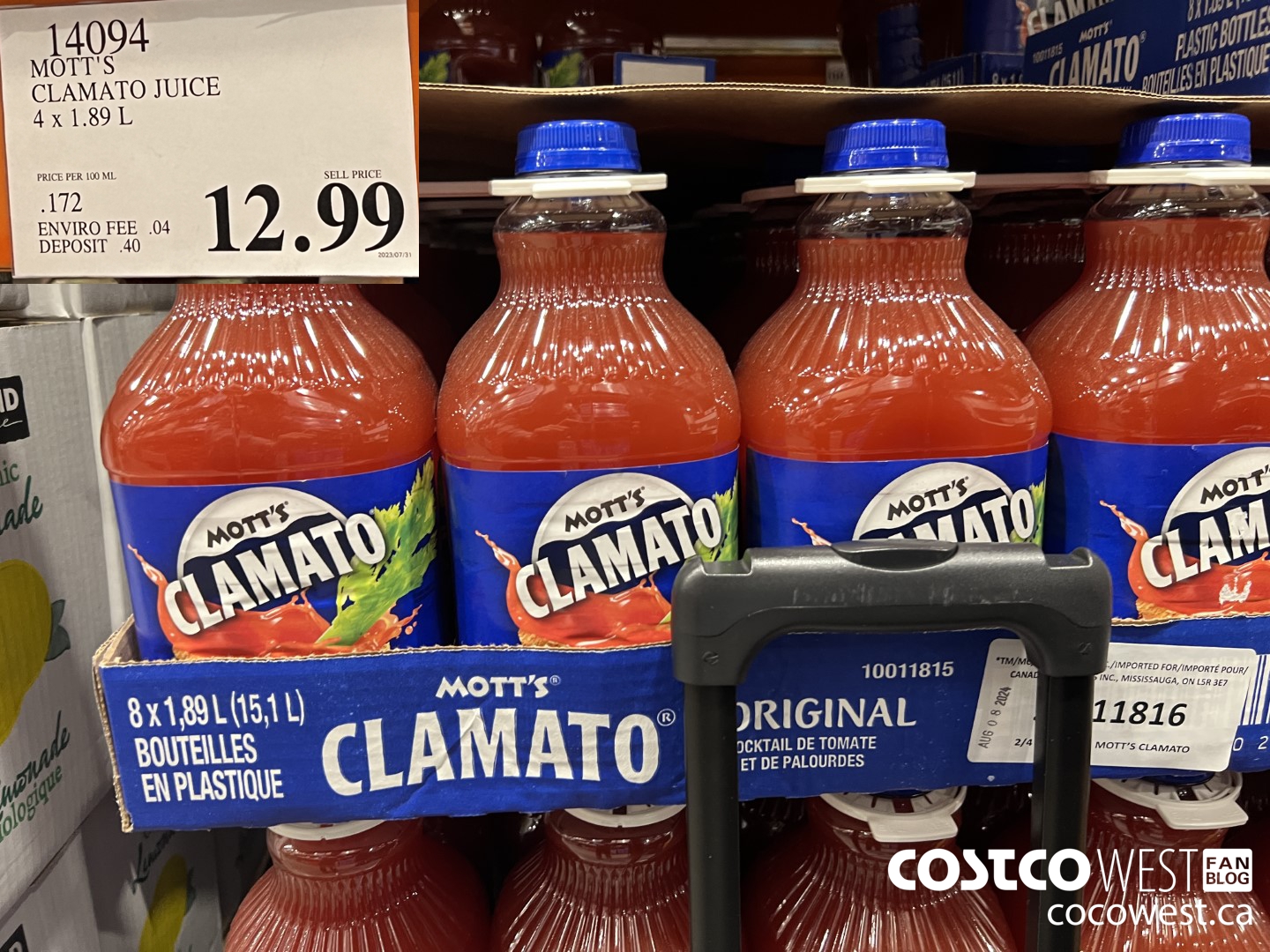 14094 MOTTS CLAMATO JUICE 4 X 1.89 L $12.99