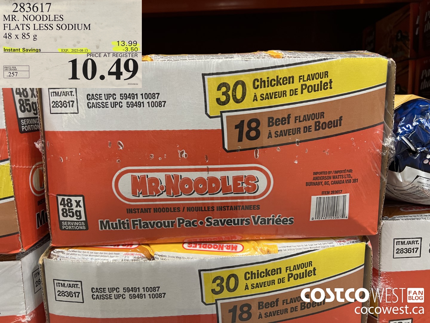 283617 MR. NOODLES FLATS LESS SODIUM 48 x 85 g ($3.50 INSTANT SAVINGS EXPIRES ON 2023-08-13) $10.49