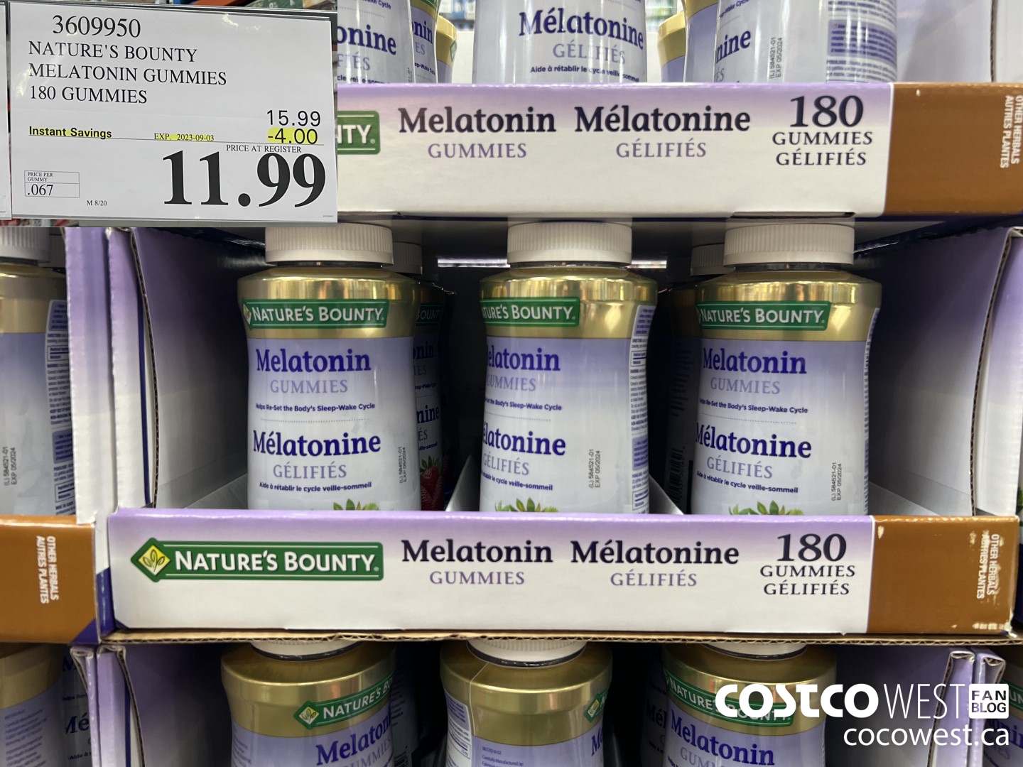 3609950 NATURE'S BOUNTY MELATONIN GUMMIES 180 GUMMIES ($4.00 INSTANT SAVINGS EXPIRES ON 2023-09-03) $11.99