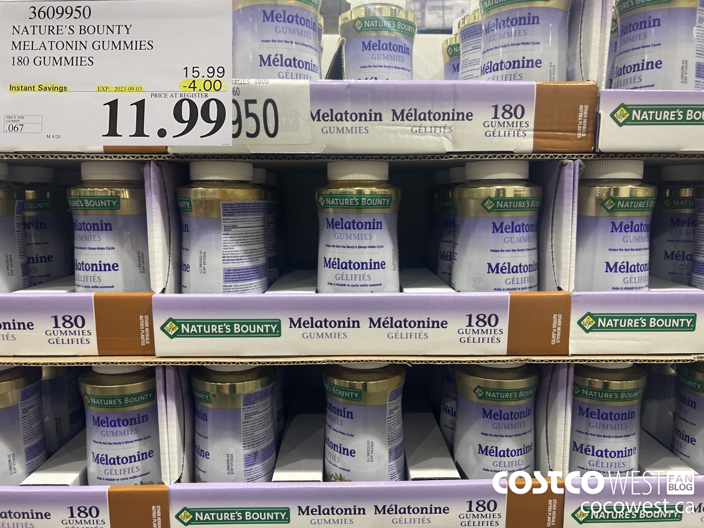 3609950 NATURE'S BOUNTY MELATONIN GUMMIES 180 GUMMIES ($4.00 INSTANT SAVINGS EXPIRES ON 2023-09-03) $11.99