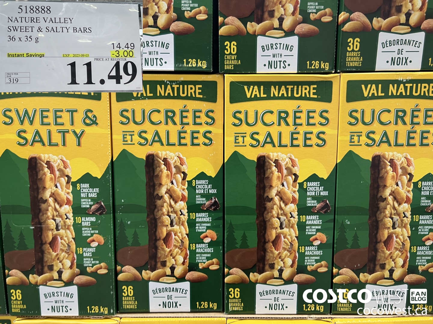 518888 NATURE VALLEY SWEET & SALTY BARS 36 X 35 G ($3.00 INSTANT SAVINGS EXPIRES ON 2023-09-03) $11.49