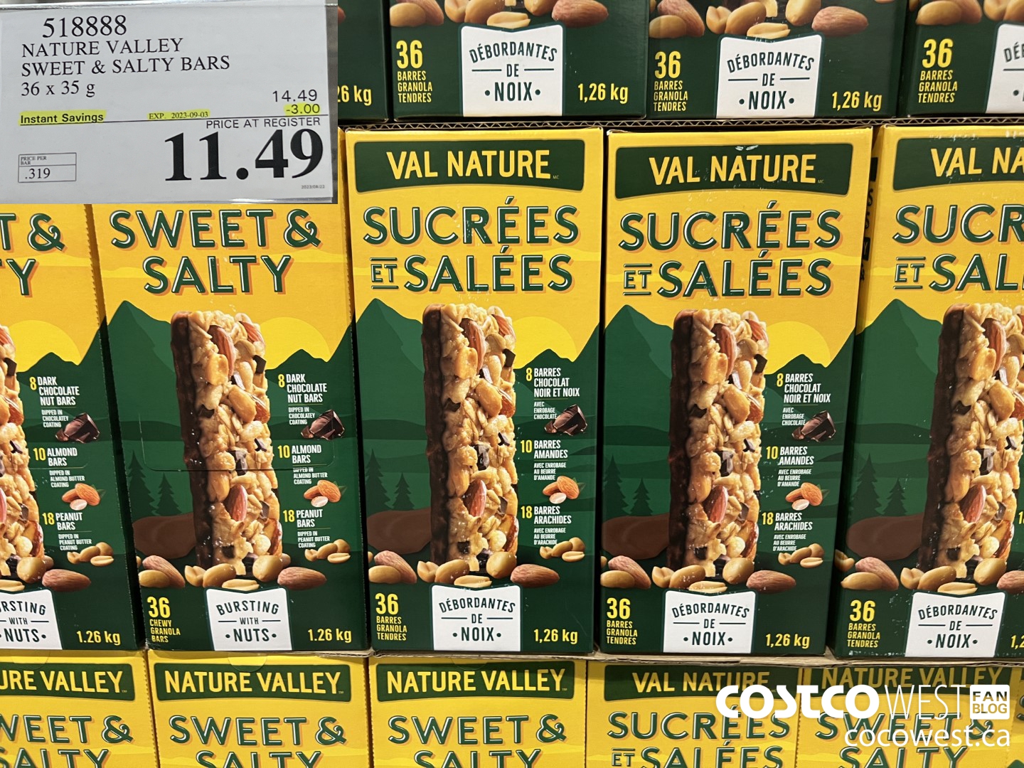 518888 NATURE VALLEY SWEET & SALTY BARS 36 X 35 G ($3.00 INSTANT SAVINGS EXPIRES ON 2023-09-03) $11.49