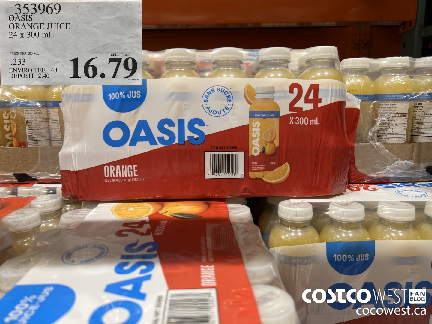 353969 OASIS ORANGE JUICE 24 x 300 mL $16.79