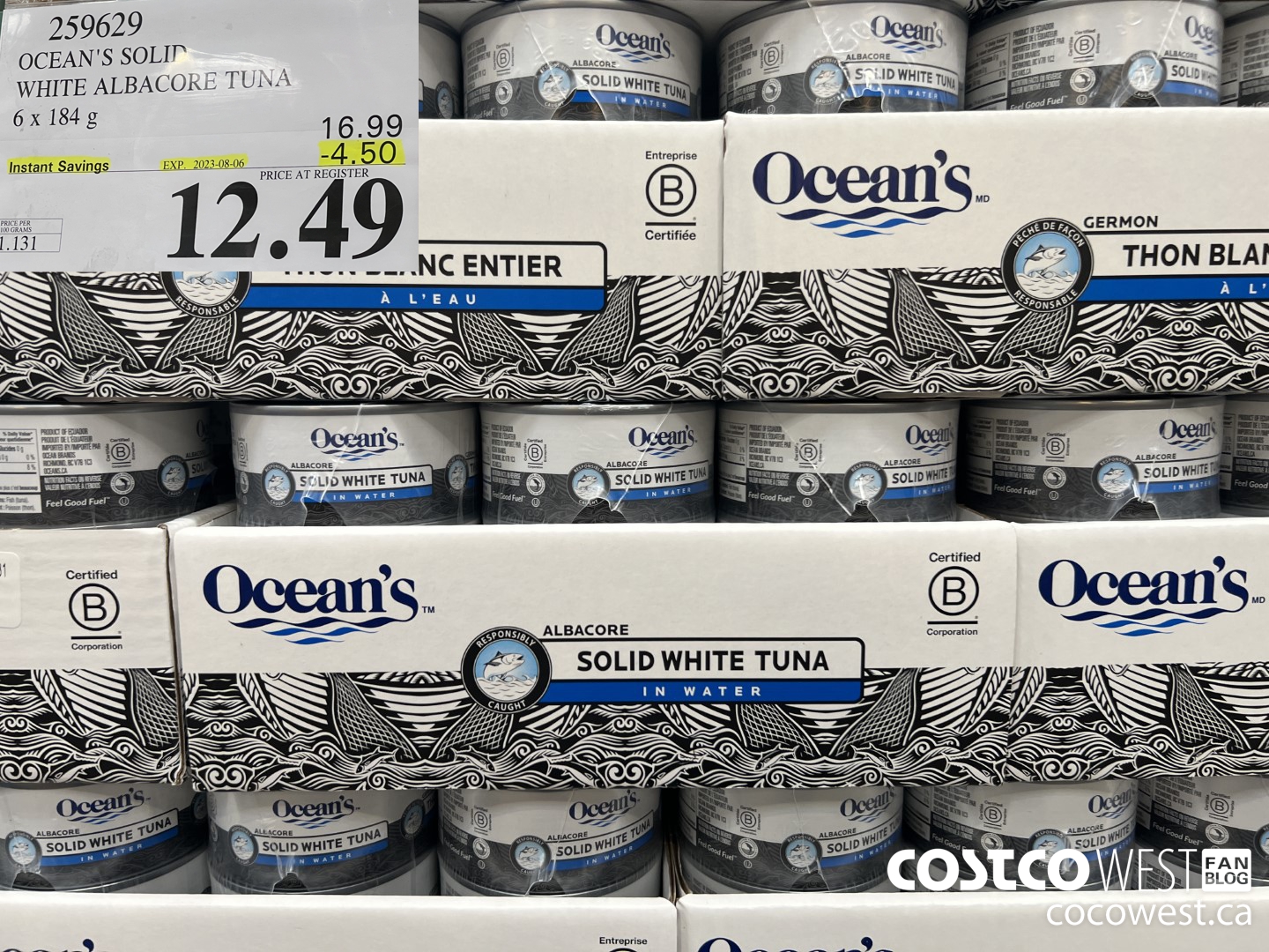 259629 OCEAN'S SOLID WHITE TUNA 6 X 184 G ($4.50 INSTANT SAVINGS EXPIRES ON 2023-08-06) $12.49