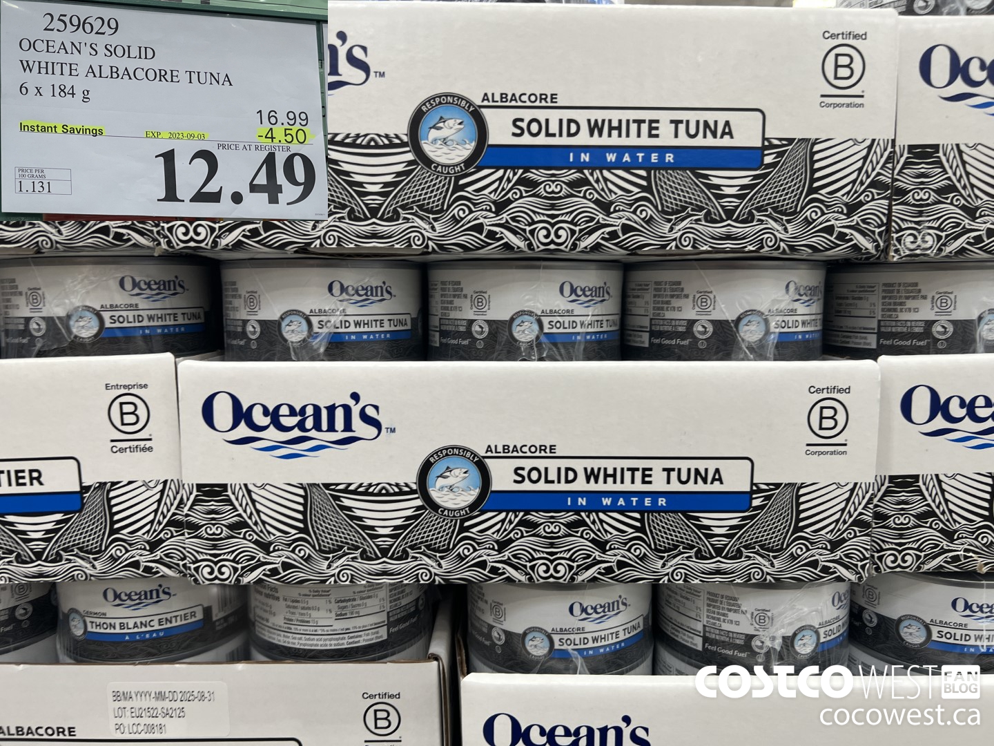 259629 OCEAN'S SOLID WHITE TUNA 6 X 184 G ($4.50 INSTANT SAVINGS EXPIRES ON 2023-09-03) $12.49