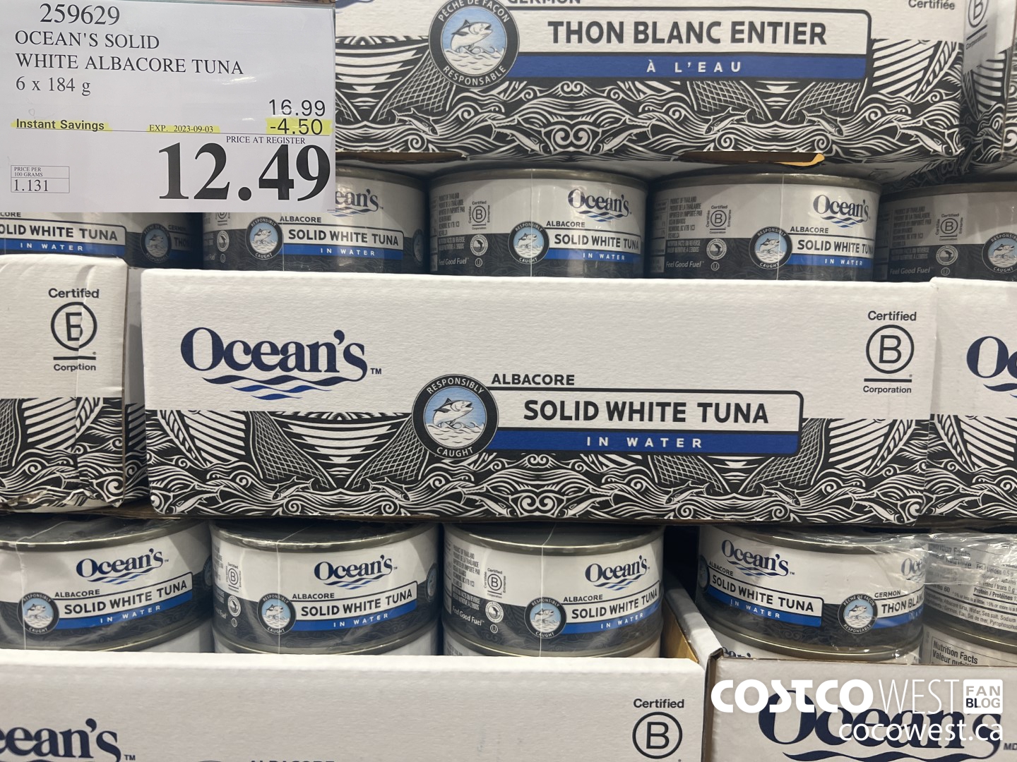 259629 OCEAN'S SOLID WHITE TUNA 6 X 184 G ($4.50 INSTANT SAVINGS EXPIRES ON 2023-09-03) $12.49