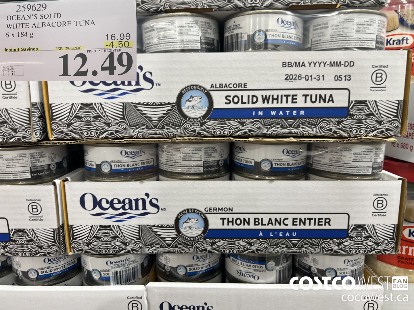 259629 OCEAN'S SOLID WHITE TUNA 6 X 184 G ($4.50 INSTANT SAVINGS EXPIRES ON 2023-09-03) $12.49