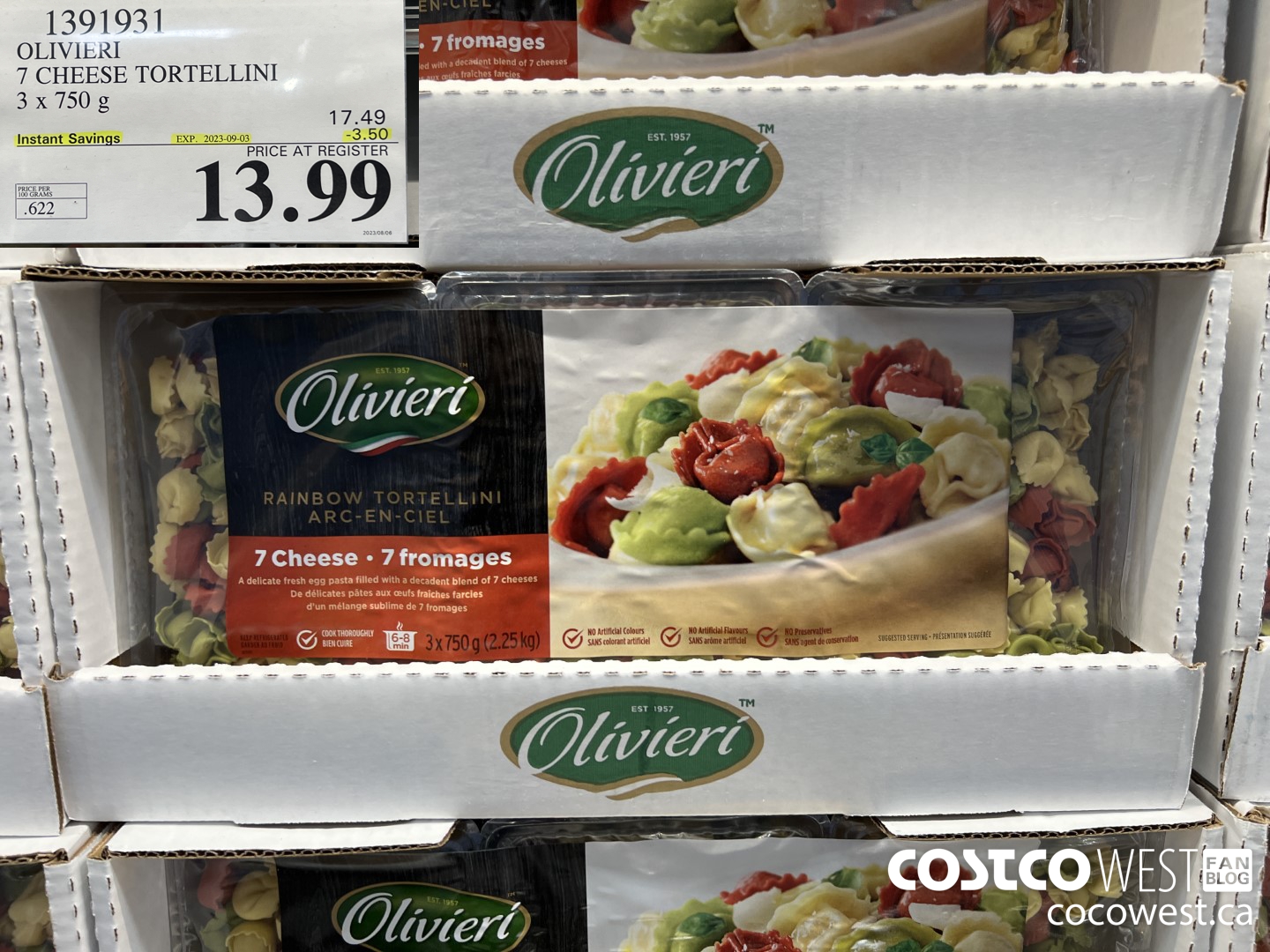 1391931 OLIVIERI 7 CHEESE TORTELLINI 3 x 750 g ($3.50 INSTANT SAVINGS EXPIRES ON 2023-09-03) $13.99
