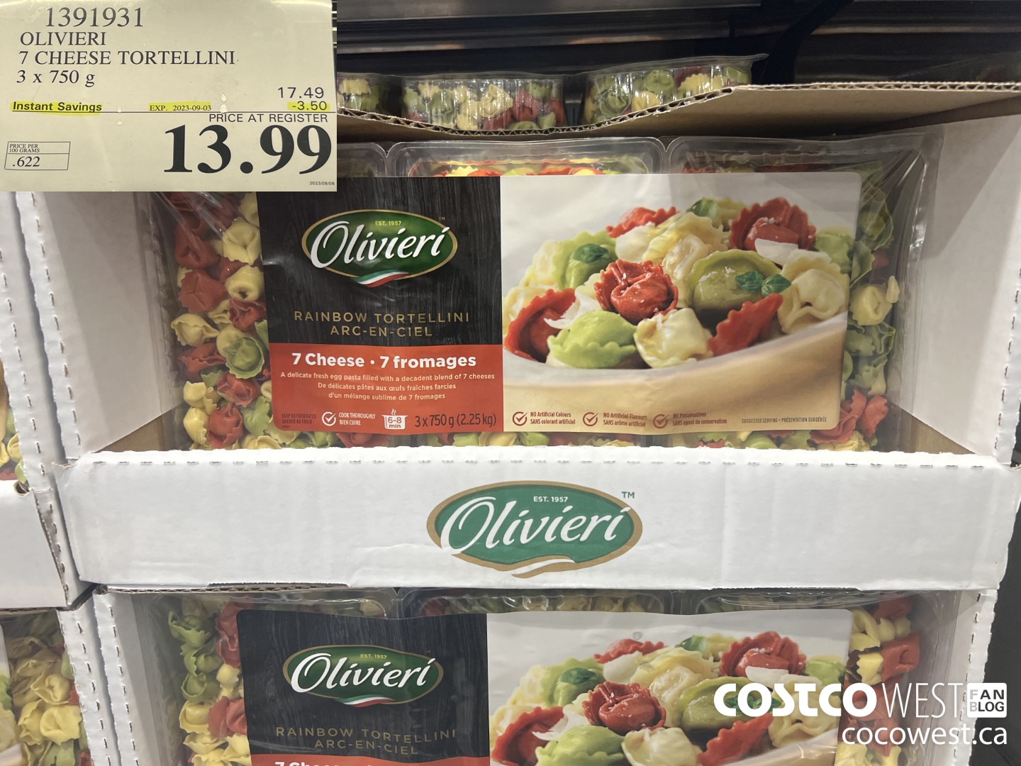 1391931 OLIVIERI 7 CHEESE TORTELLINI 3 x 750 g ($3.50 INSTANT SAVINGS EXPIRES ON 2023-09-03) $13.99