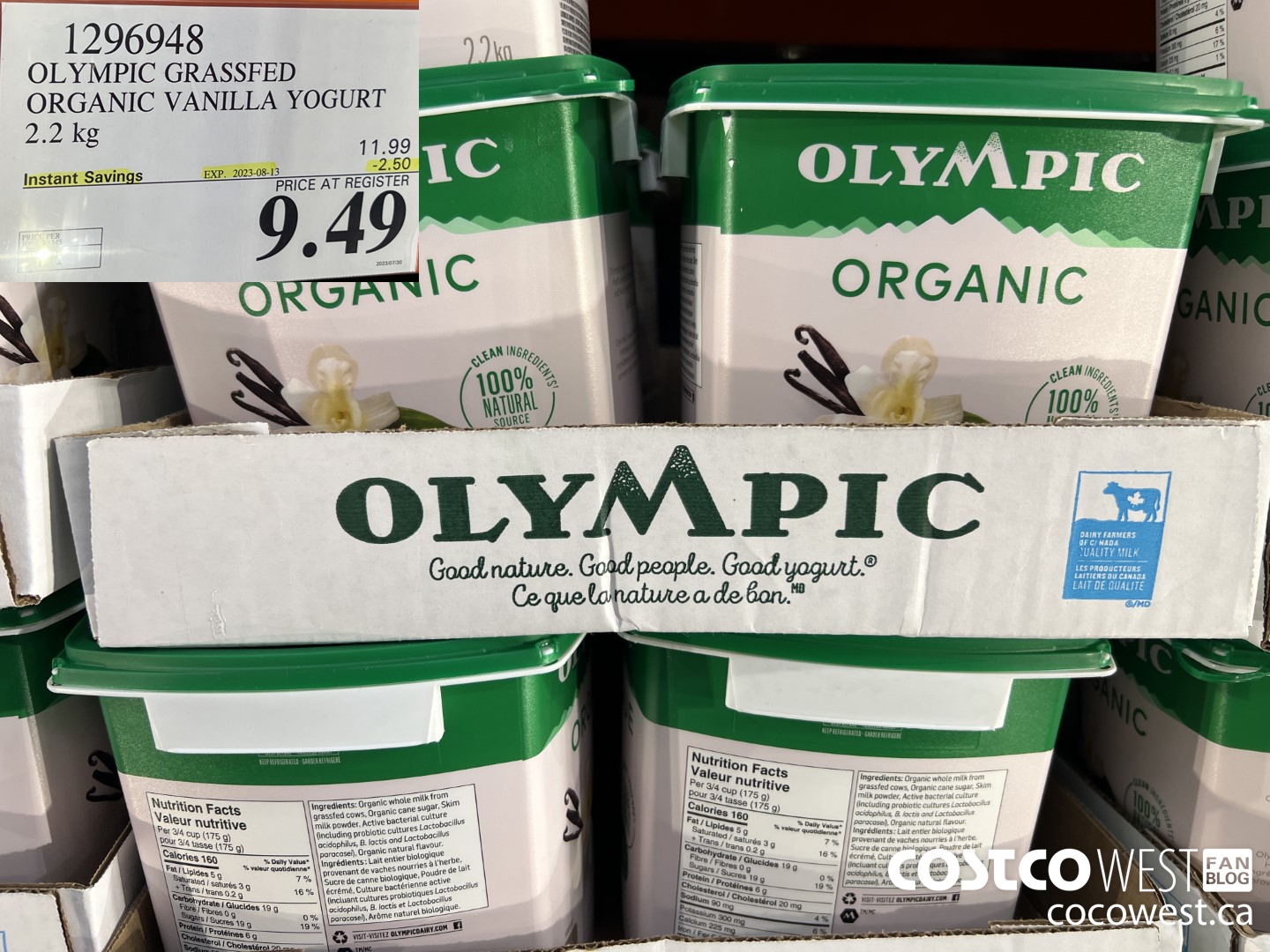1296948 OLYMPIC GRASSFED ORGANIC VANILLA YOGURT 2.2KG ($2.50 INSTANT SAVINGS EXPIRES ON 2023-08-13) $9.49