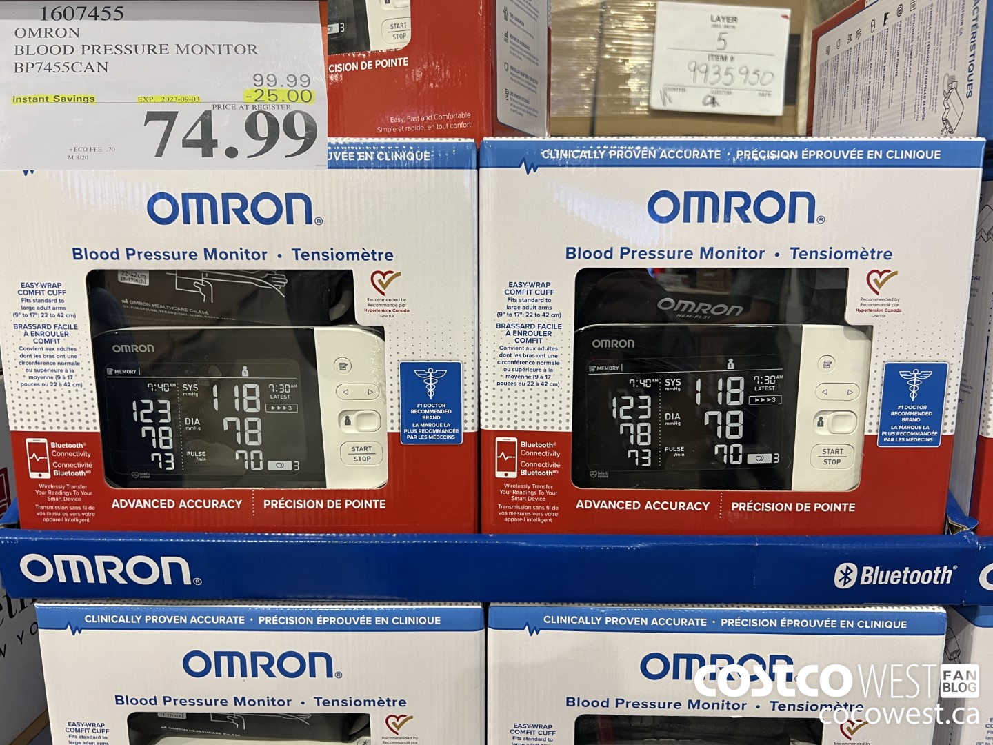 1607455 OMRON BLOOD PRESSURE MONITOR BP7455CAN ($25.00 INSTANT SAVINGS EXPIRES ON 2023-09-03) $74.99